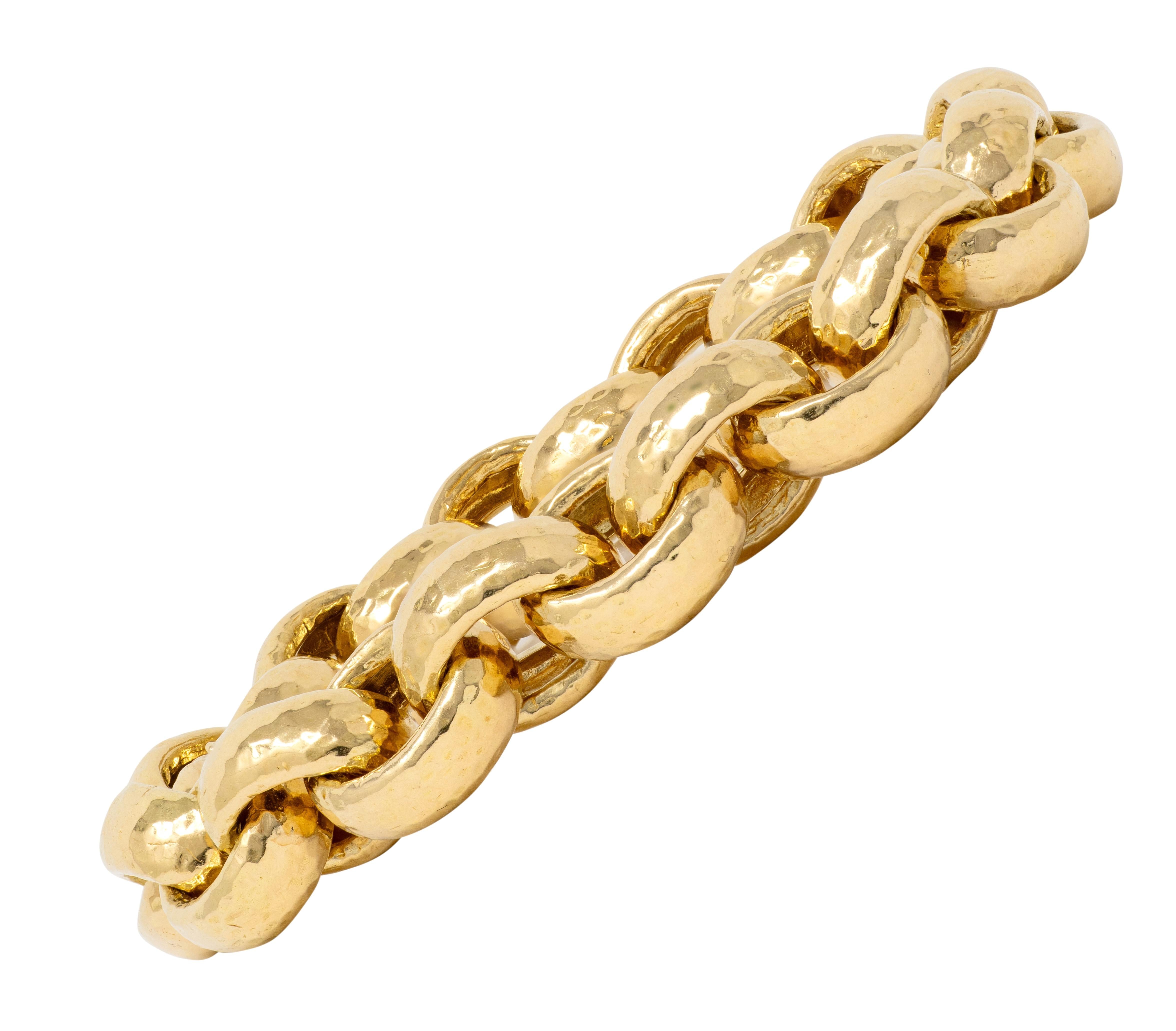 Valentin Magro 1990's 18 Karat Yellow Gold Vintage Hammered Rollo Link Bracelet