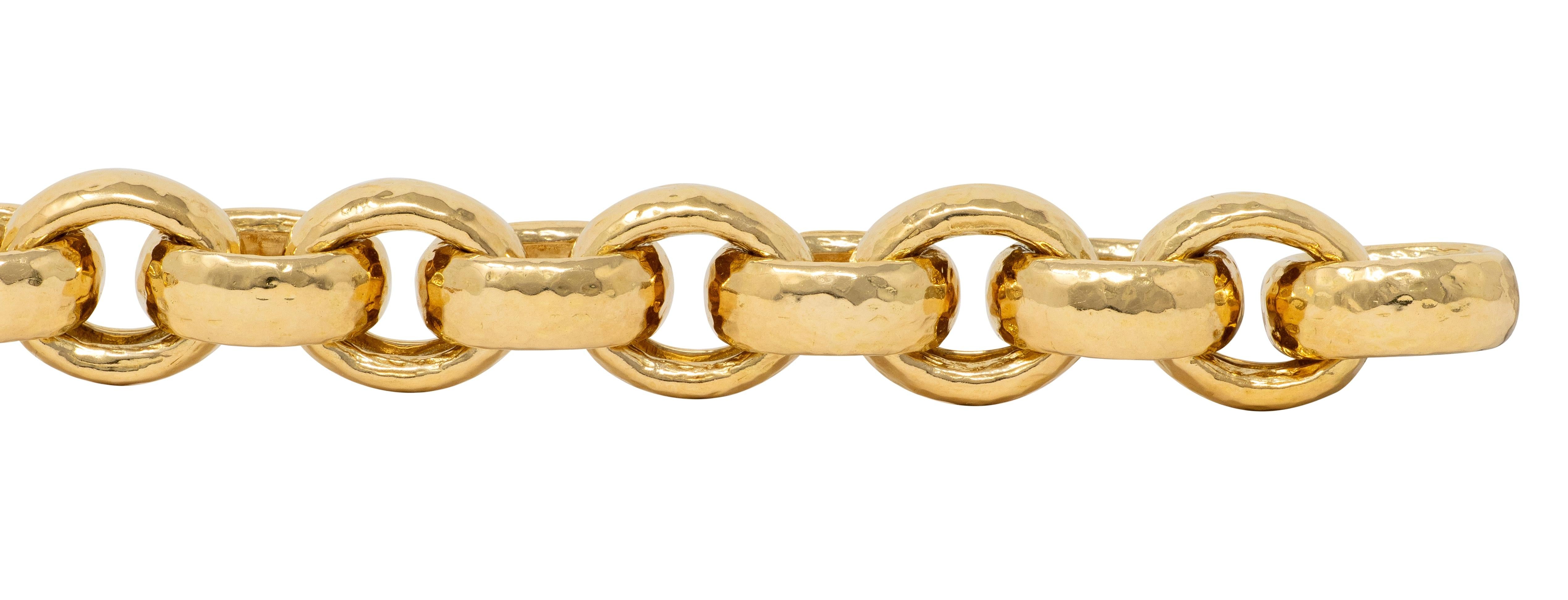Valentin Magro 1990's 18 Karat Yellow Gold Vintage Hammered Rollo Link Bracelet