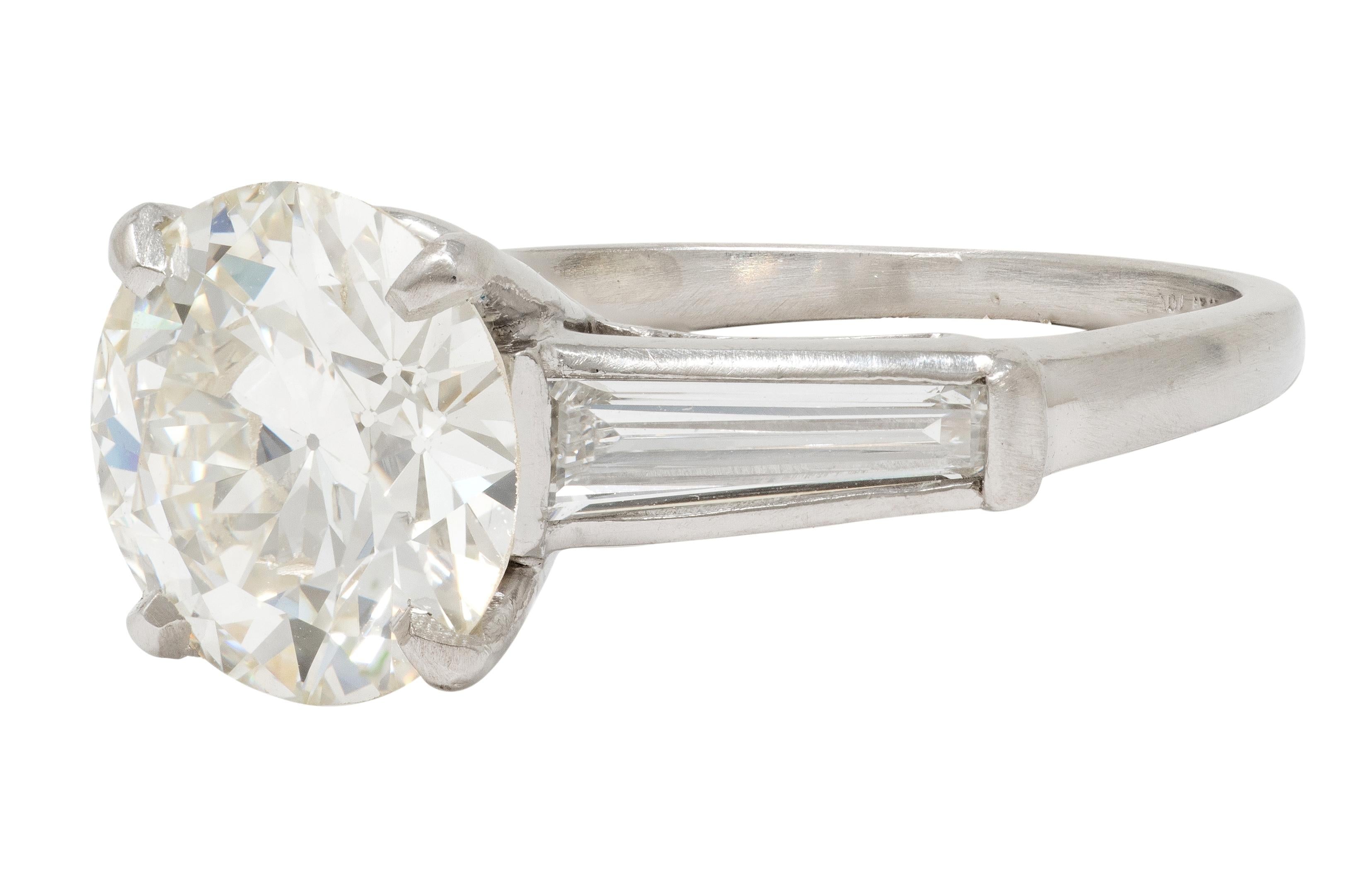 Mid-Century 3.50 CTW Diamond Platinum Vintage Engagement Ring GIA