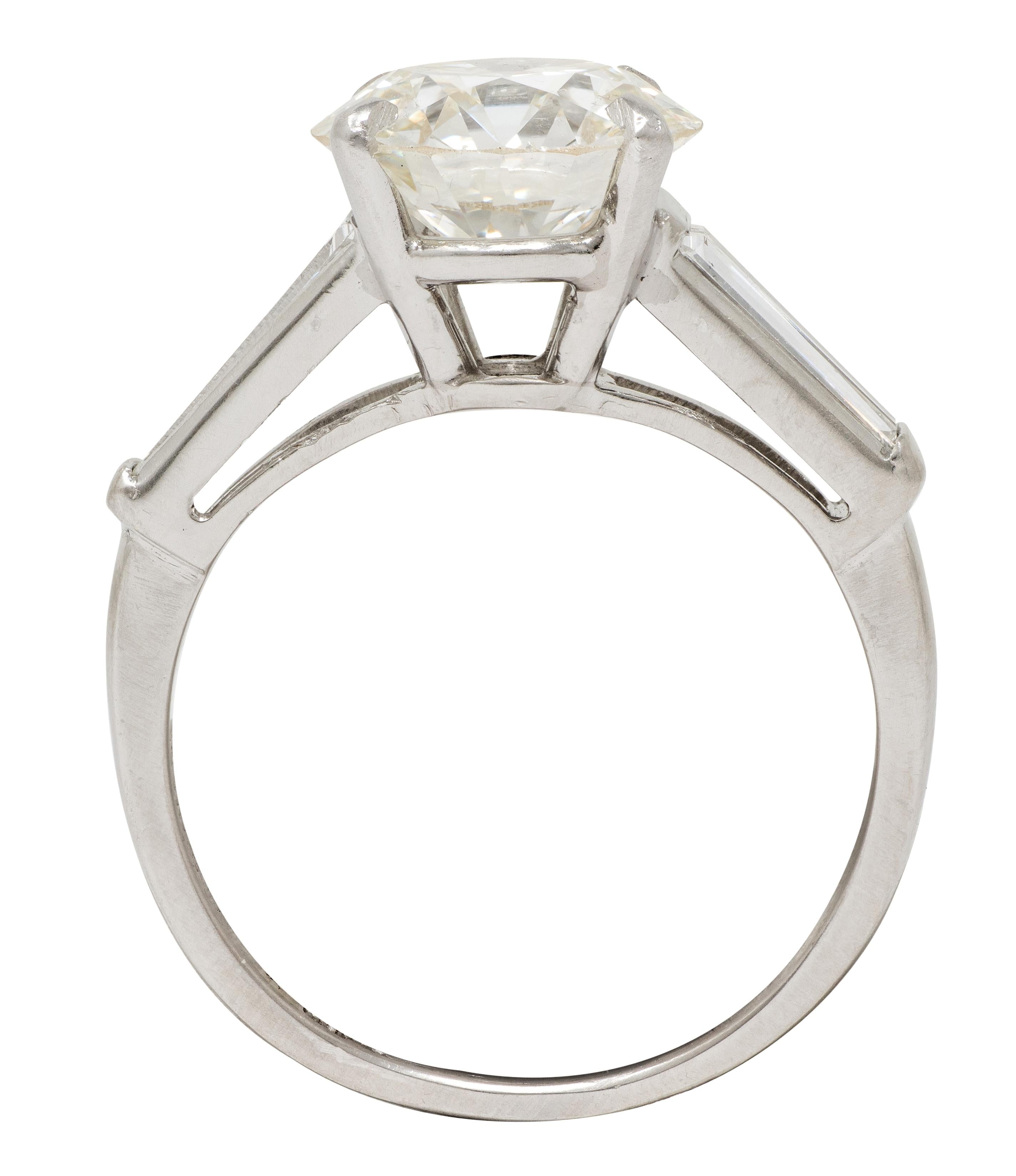 Mid-Century 3.50 CTW Diamond Platinum Vintage Engagement Ring GIA