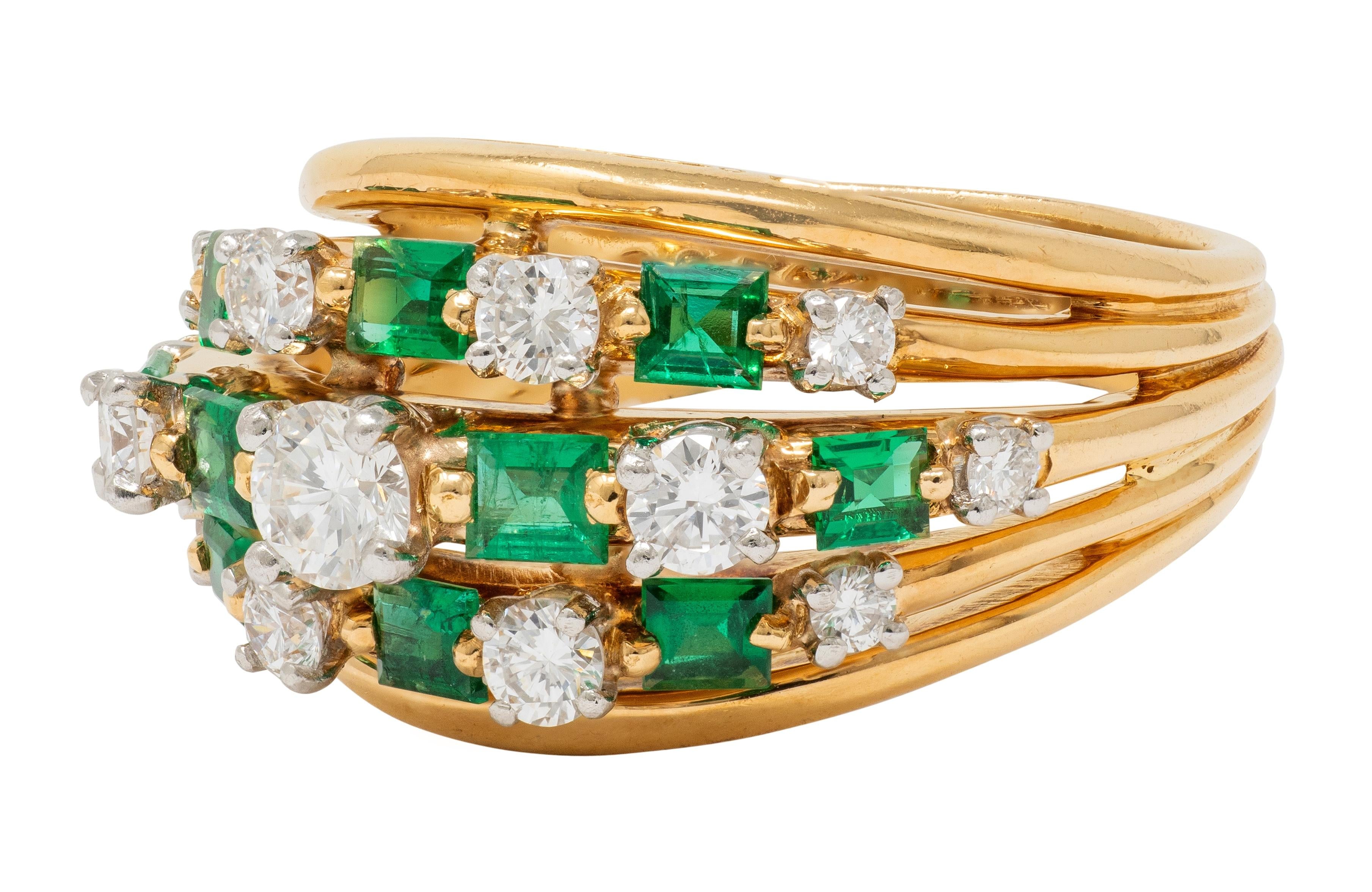 Oscar Heyman 1980 1.80 CTW Emerald Diamond 18K Gold Platinum Vintage Ring