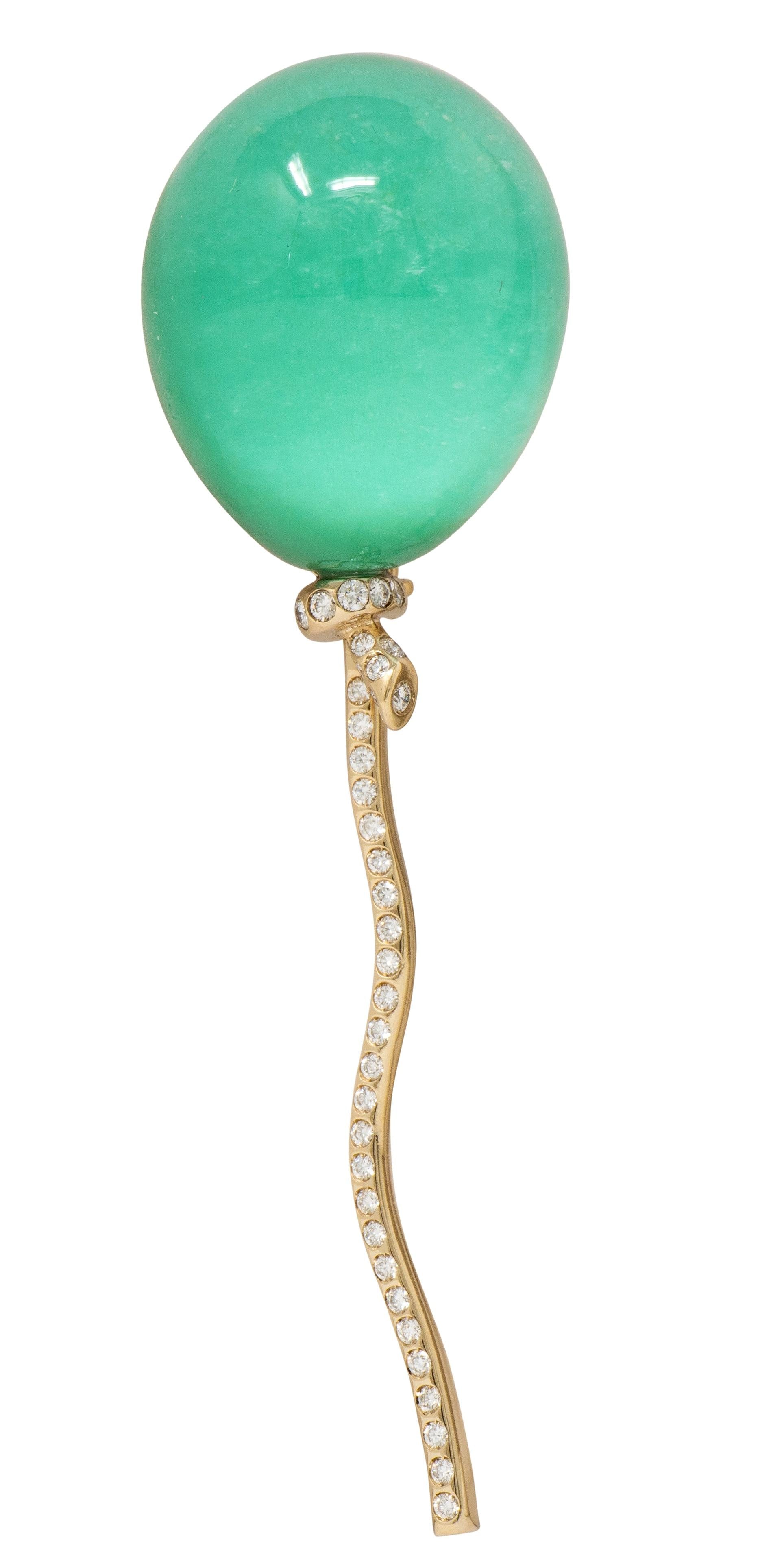 Vhernier Chrysoprase Diamond 18 Karat Gold Palloncino Balloon Brooch