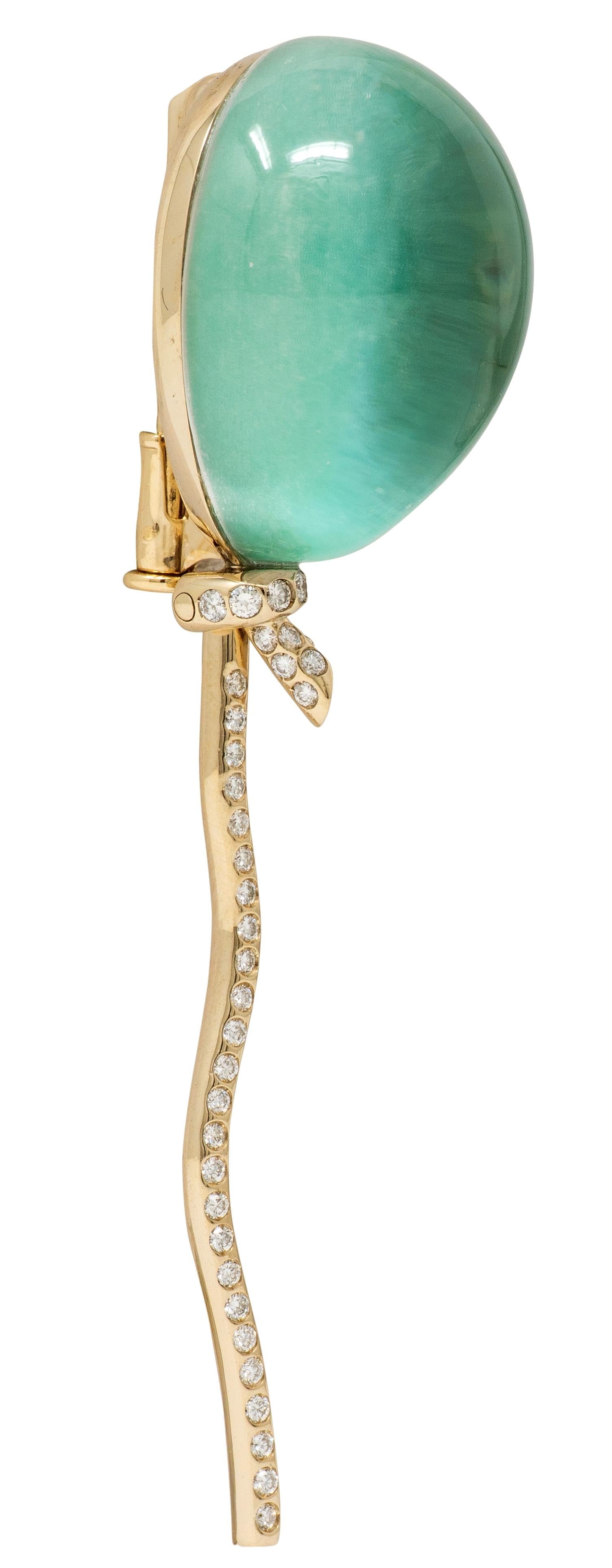Vhernier Chrysoprase Diamond 18 Karat Gold Palloncino Balloon Brooch