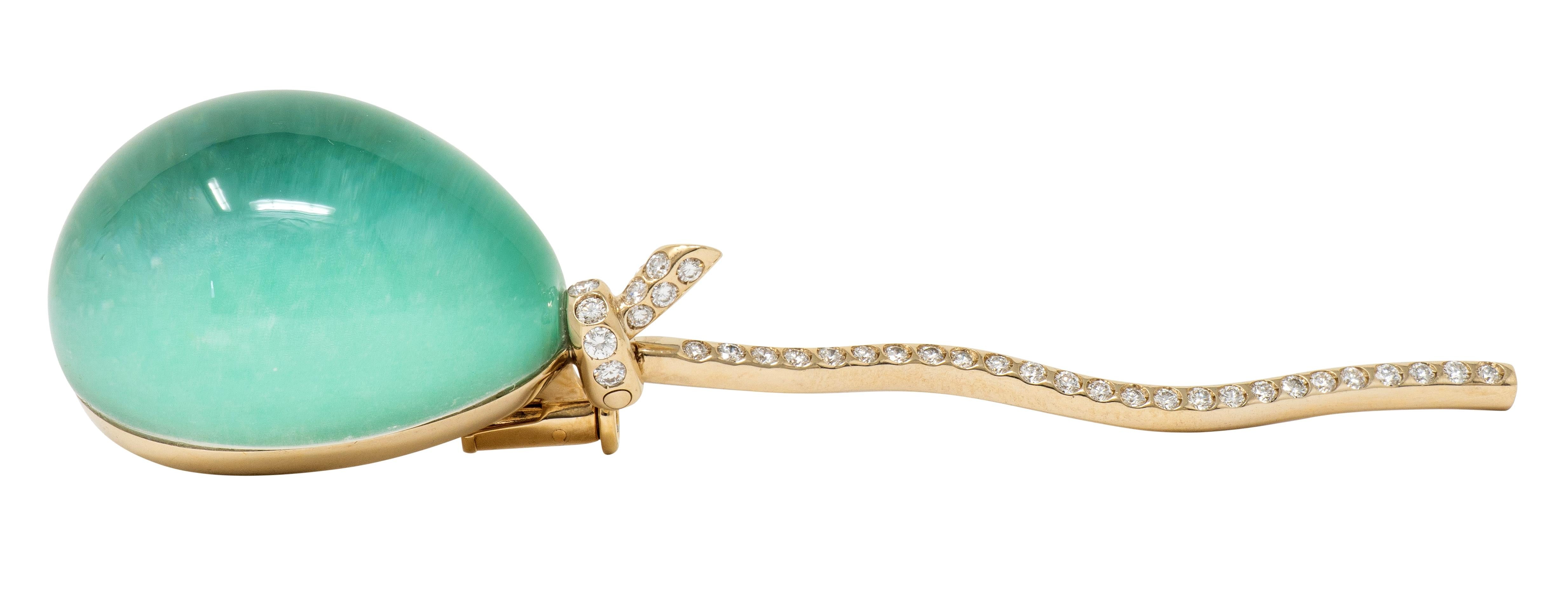 Vhernier Chrysoprase Diamond 18 Karat Gold Palloncino Balloon Brooch
