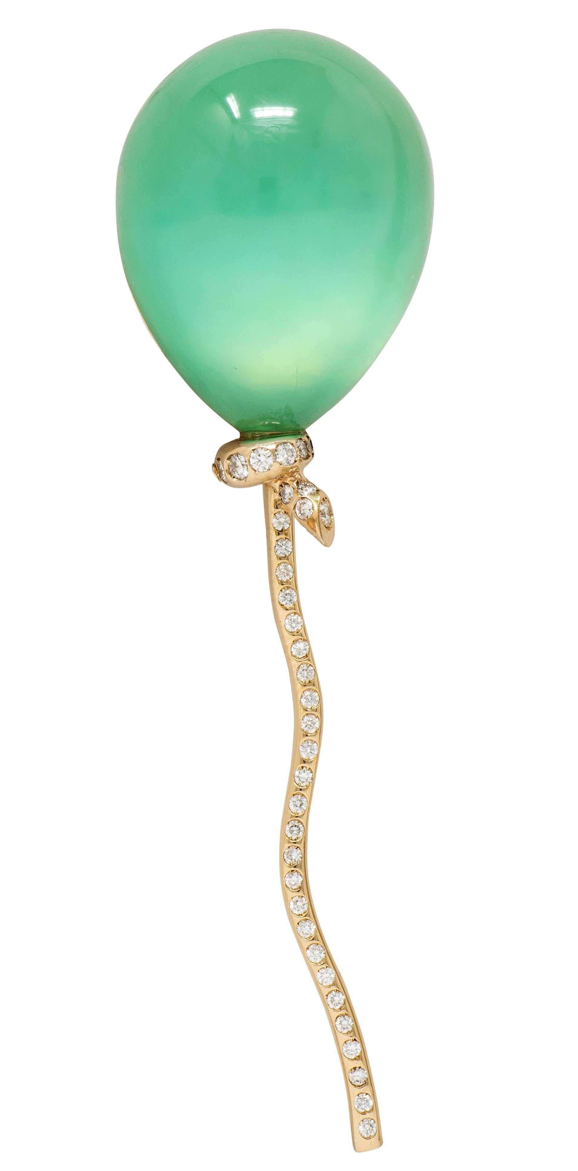 Vhernier 2000's Chrysoprase Diamond 18 Karat Gold Palloncino Balloon Brooch