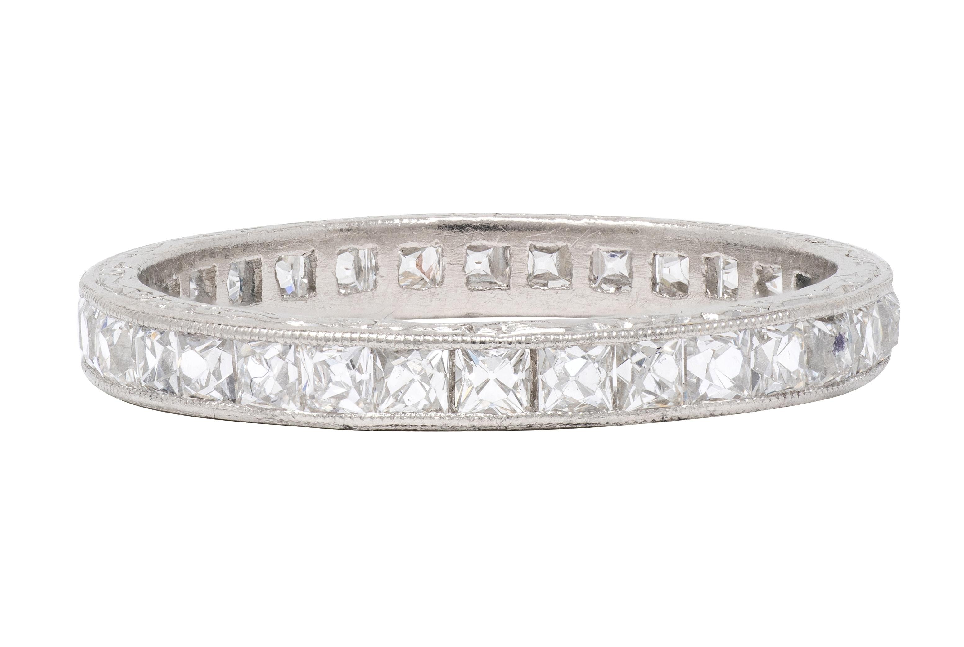 Art Deco 1.60 CTW French Cut Diamond Platinum Vintage Eternity Wedding Band Ring
