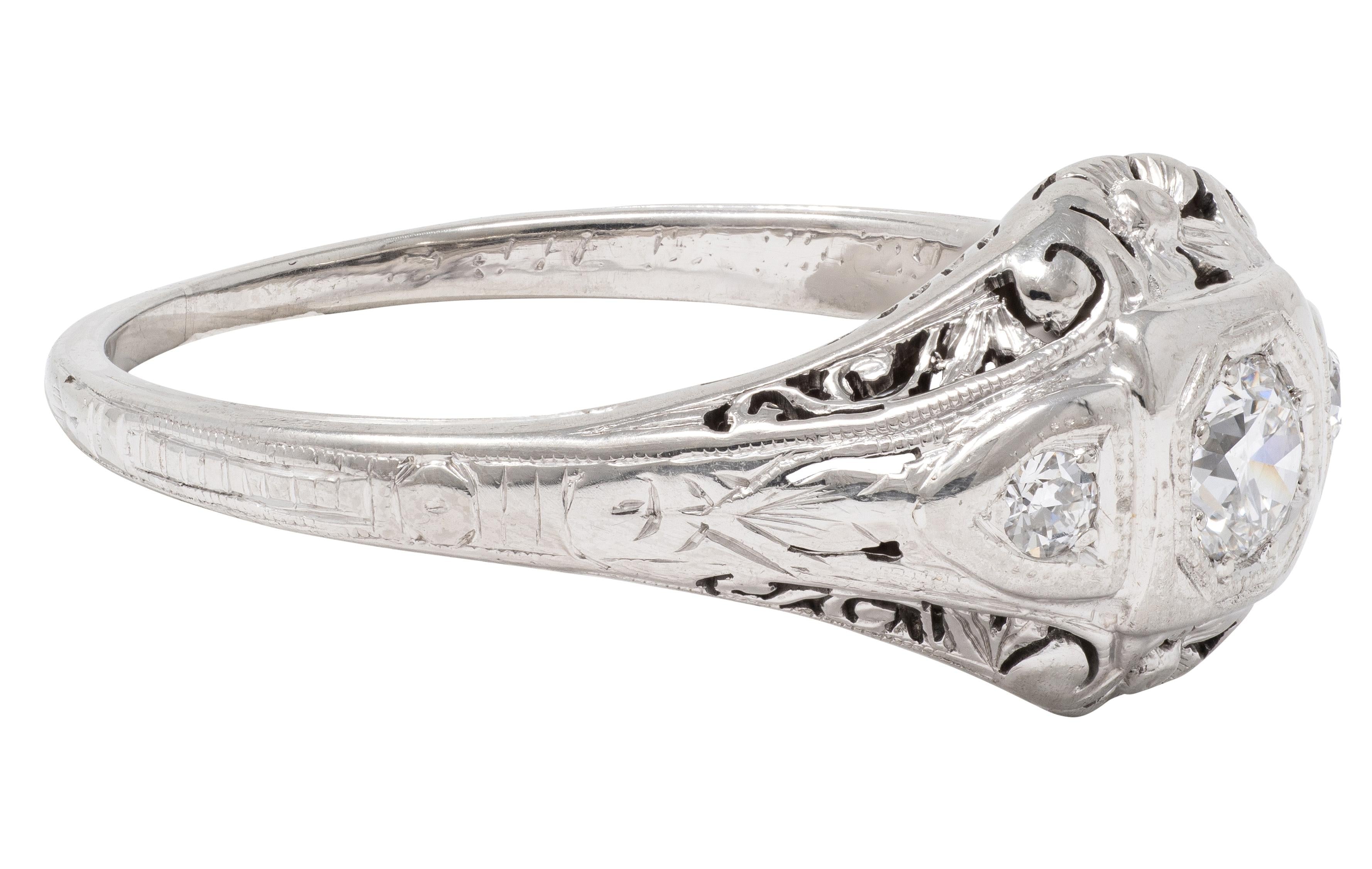 Belais Art Deco European Diamond 18K Gold Antique Orange Blossom Engagement Ring