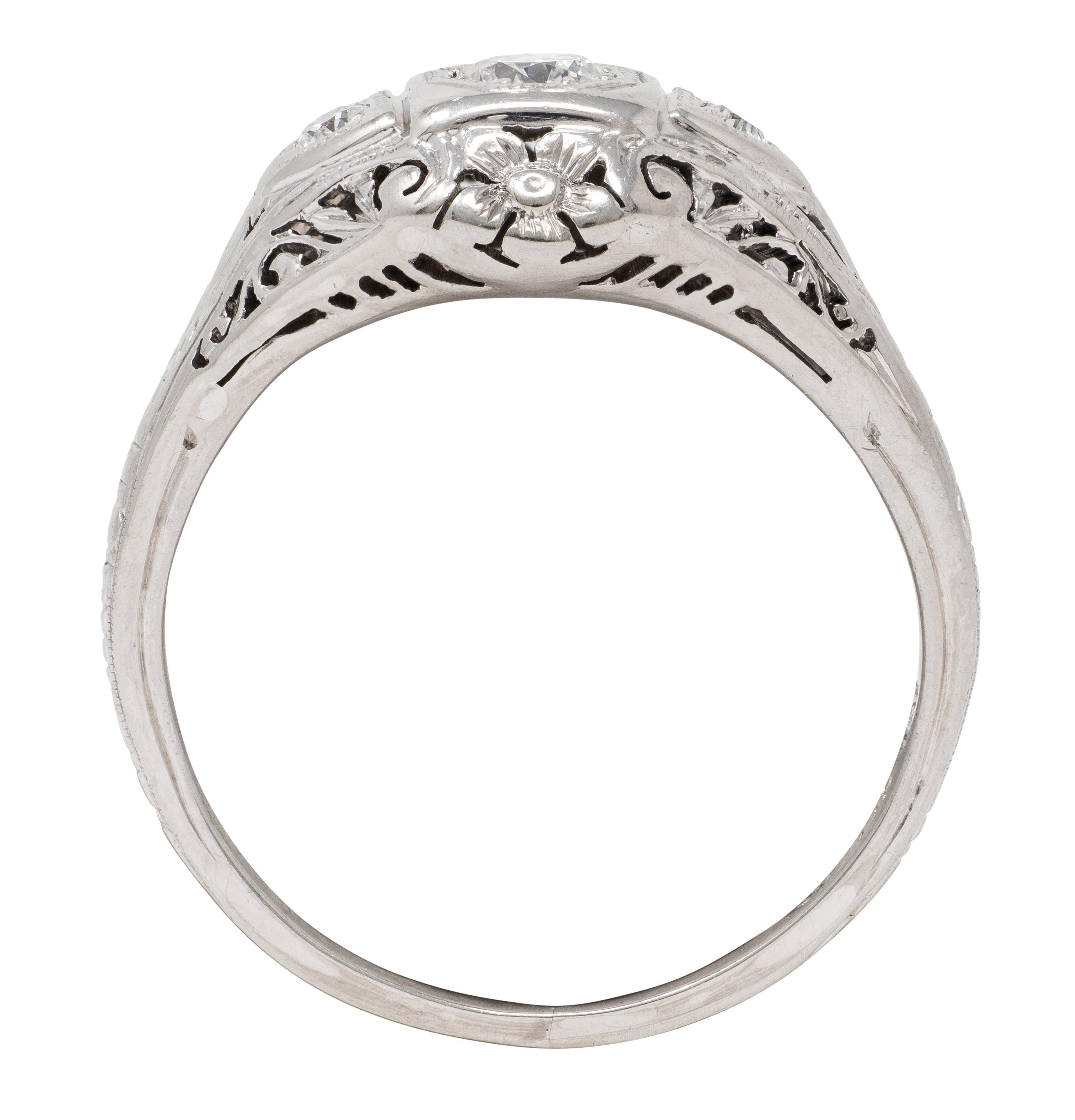 Belais Art Deco European Diamond 18K Gold Antique Orange Blossom Engagement Ring