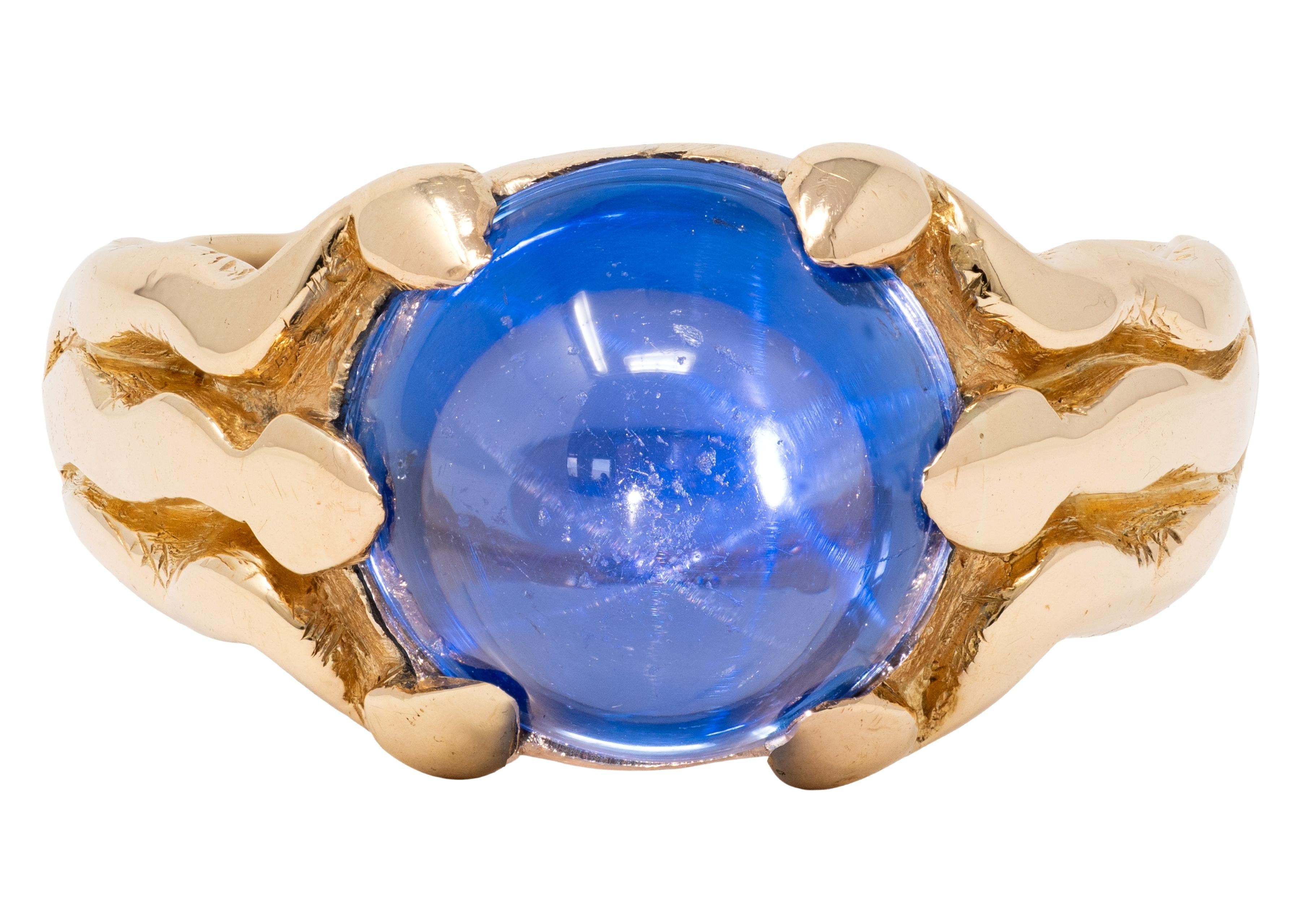 J.E. Caldwell Art Nouveau No Heat Ceylon Sapphire 14K Gold Antique Unisex Ring