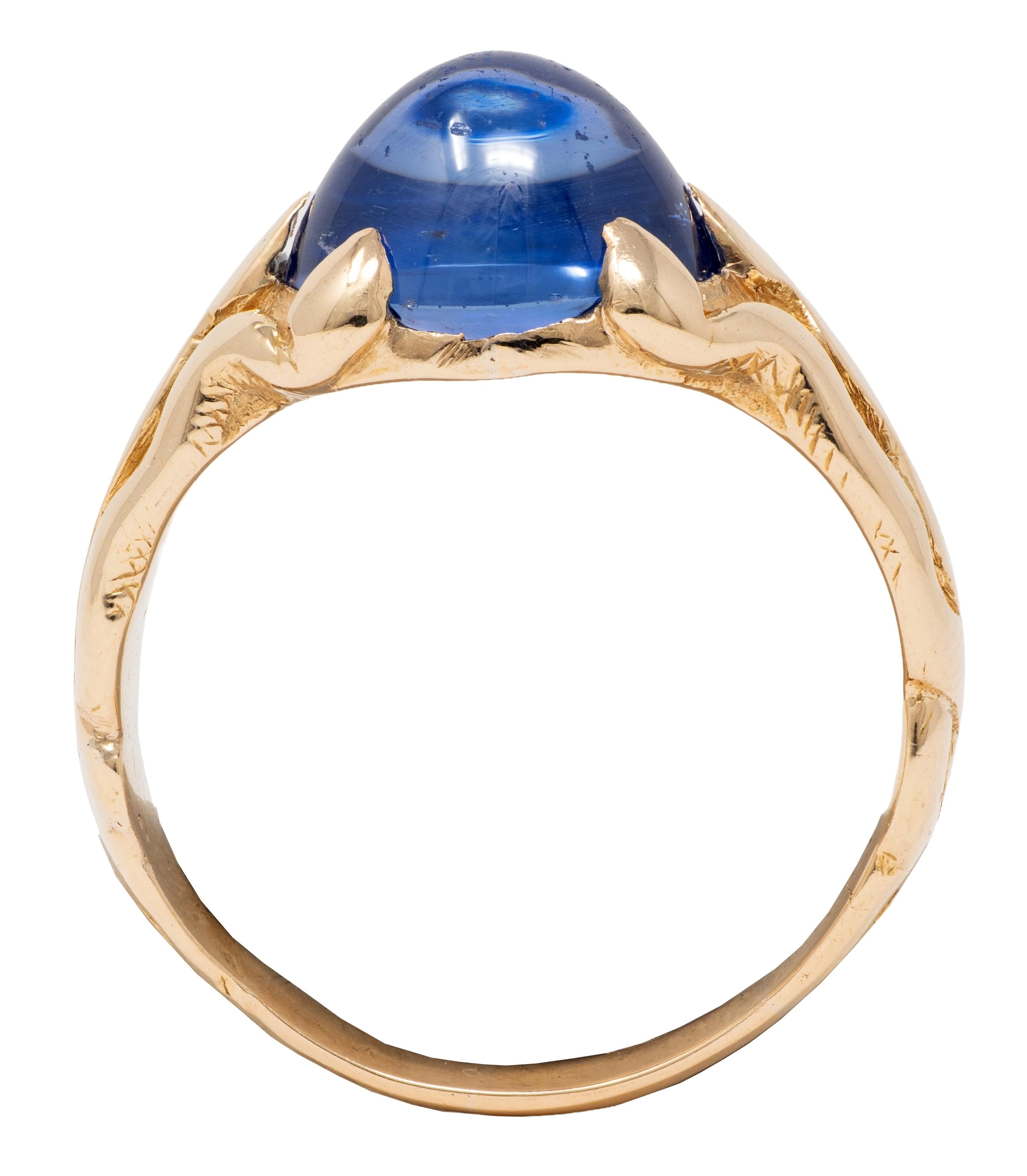 J.E. Caldwell Art Nouveau No Heat Ceylon Sapphire 14K Gold Antique Unisex Ring