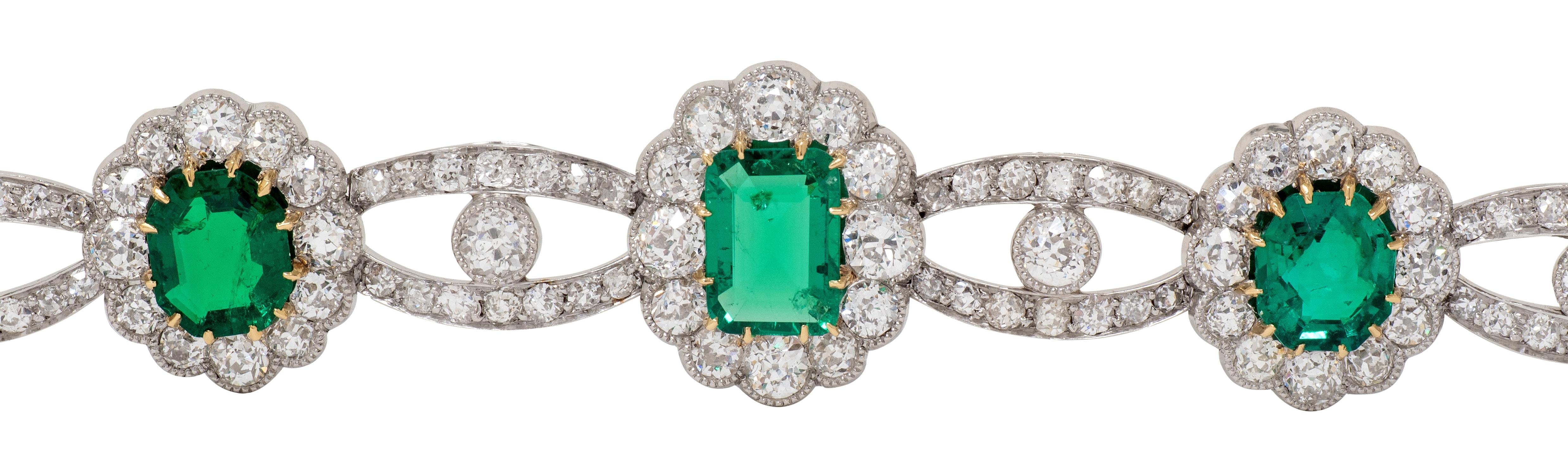 Carrington & Co. 1910 Emerald Diamond 18K Gold Platinum Antique Bow Parure Set
