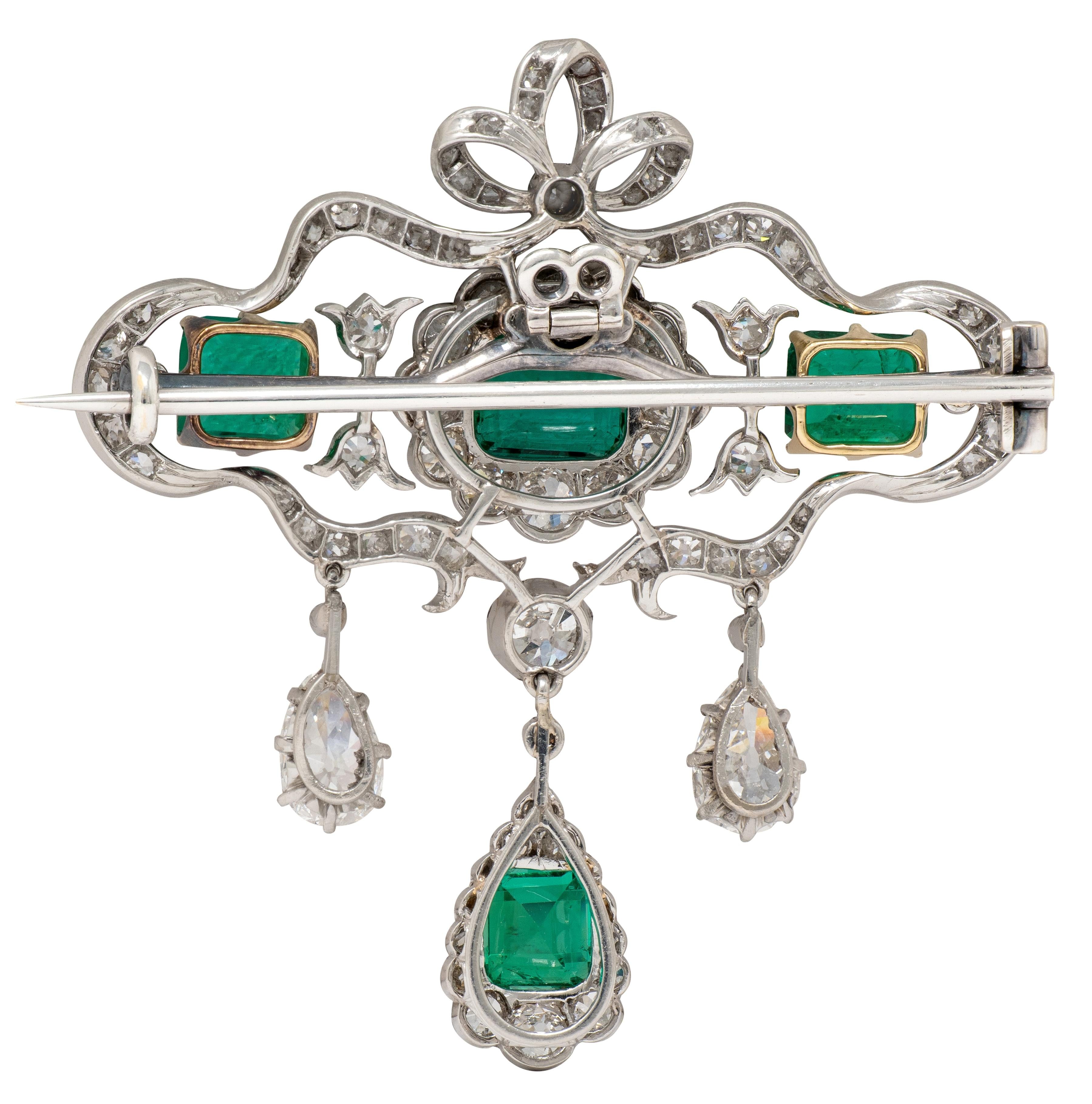 Carrington & Co. 1910 Emerald Diamond 18K Gold Platinum Antique Bow Parure Set