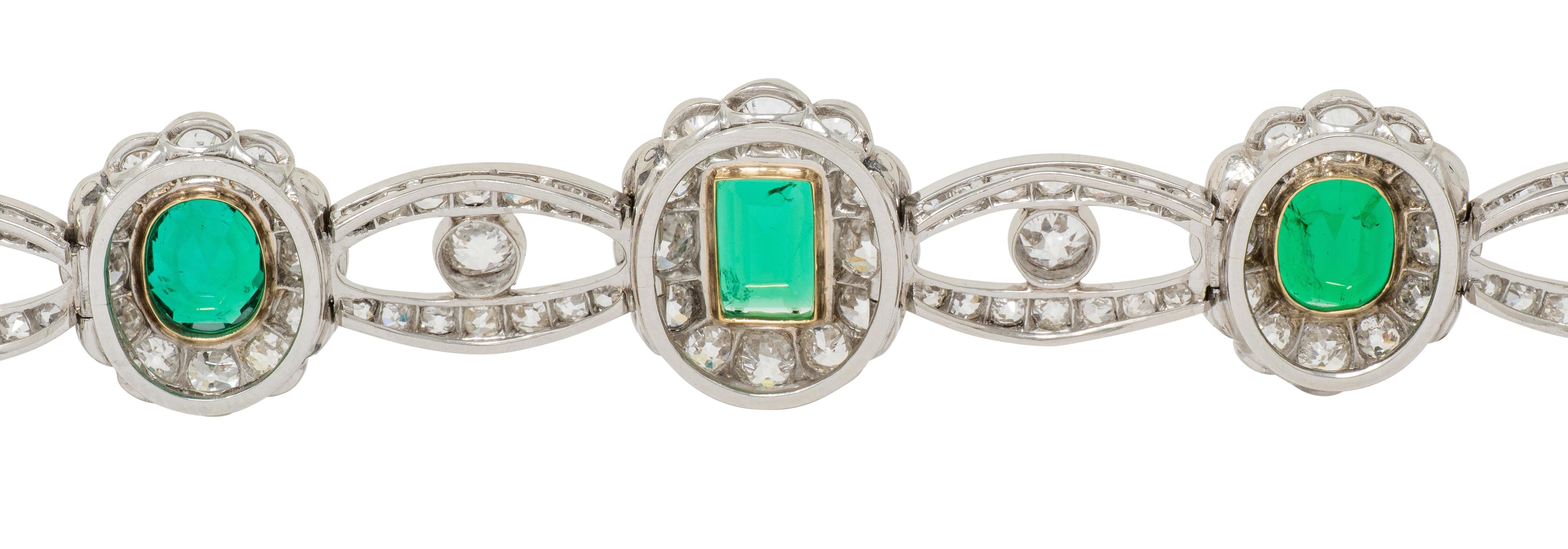 Carrington & Co. 1910 Emerald Diamond 18K Gold Platinum Antique Bow Parure Set