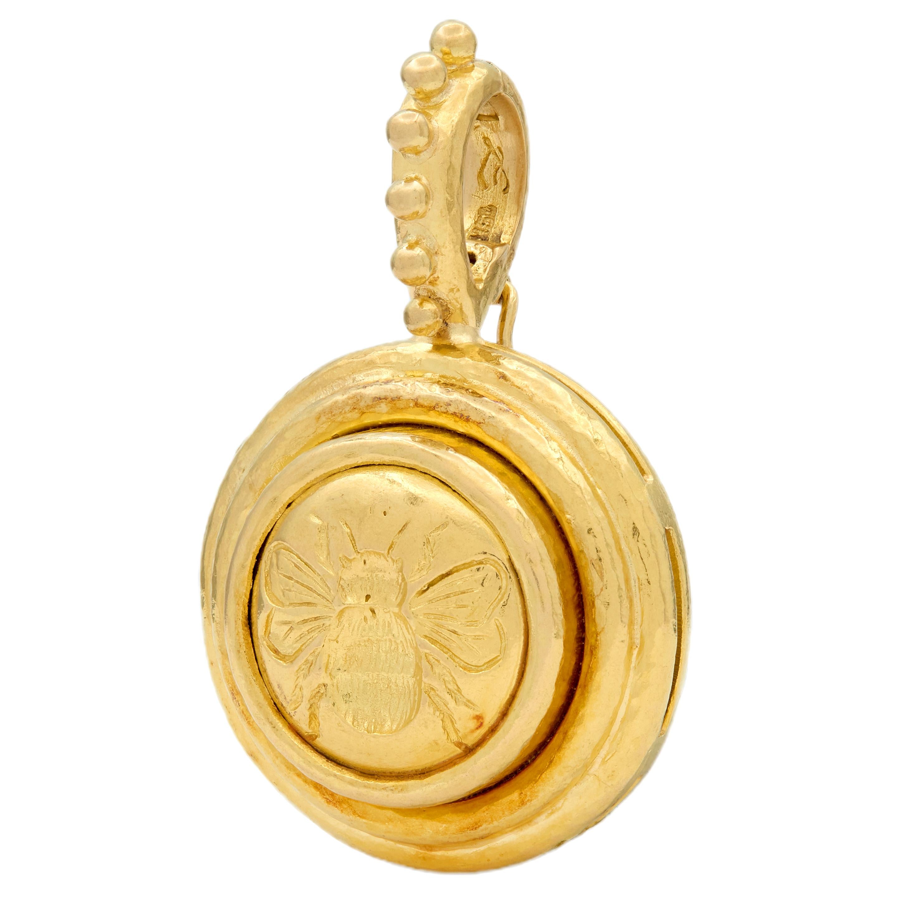 Elizabeth Locke 2000's 19 Karat Yellow Gold Contemporary Hammered Bee Pendant
