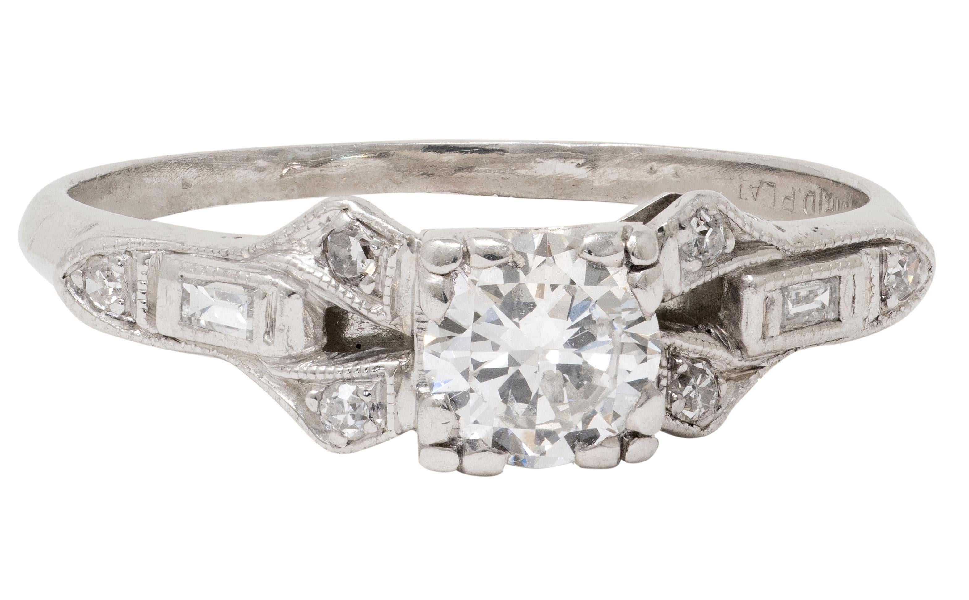 Mid-Century Old European Cut Diamond Platinum Vintage Engagement Ring