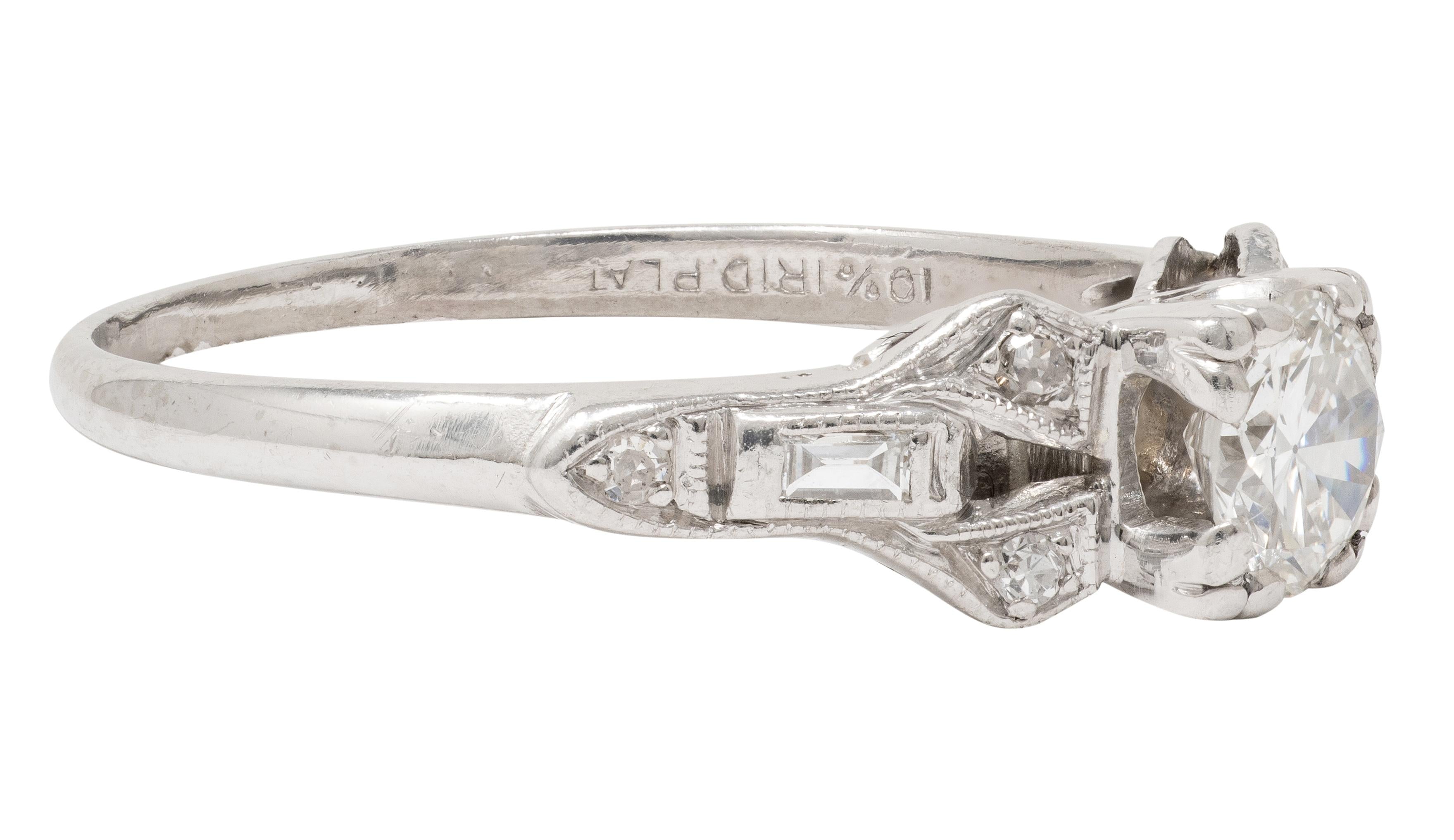 Mid-Century Old European Cut Diamond Platinum Vintage Engagement Ring