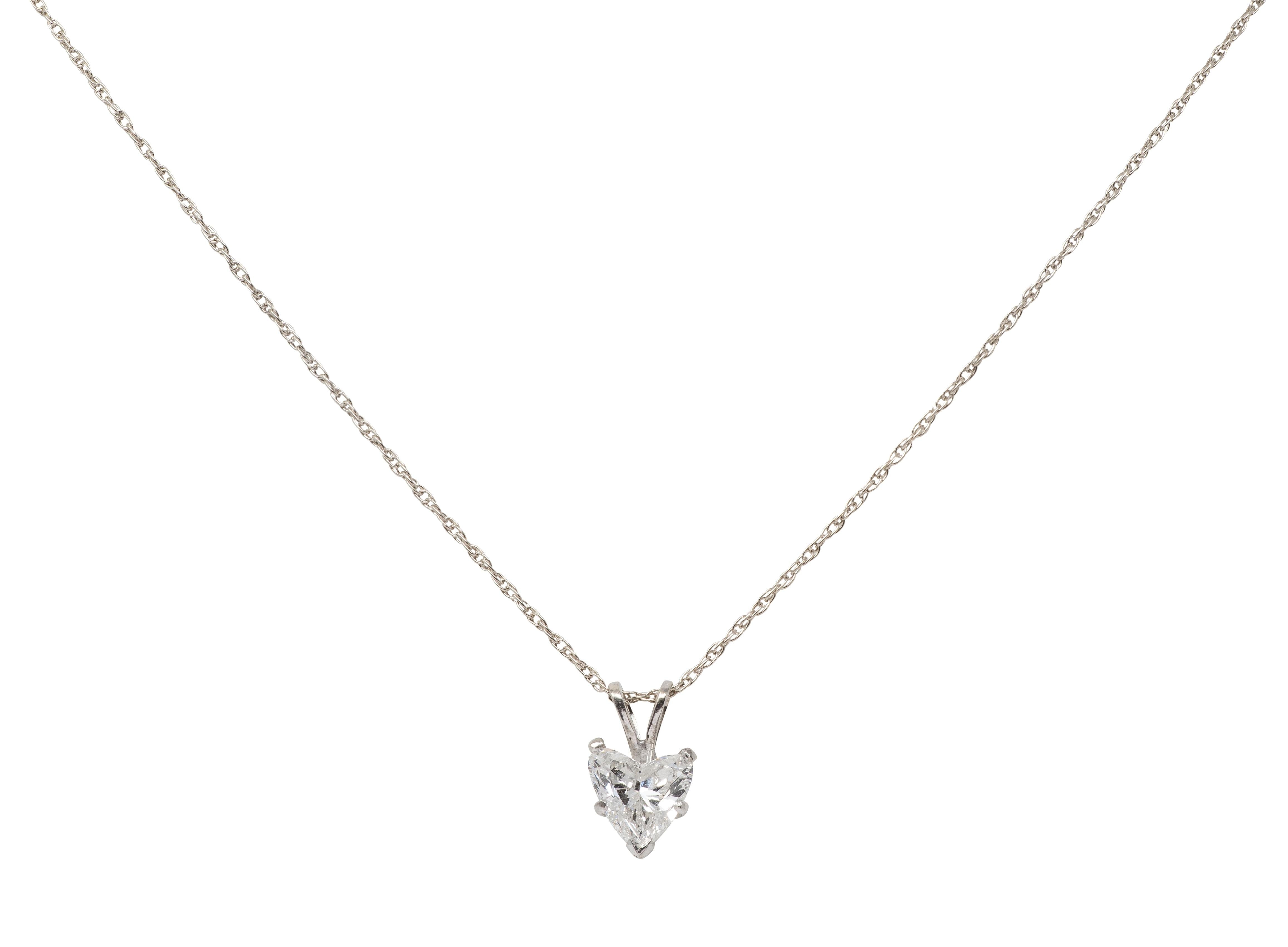 Mid-Century 1.14 CTW Heart Cut Diamond 14K Gold Vintage Pendant Necklace GIA