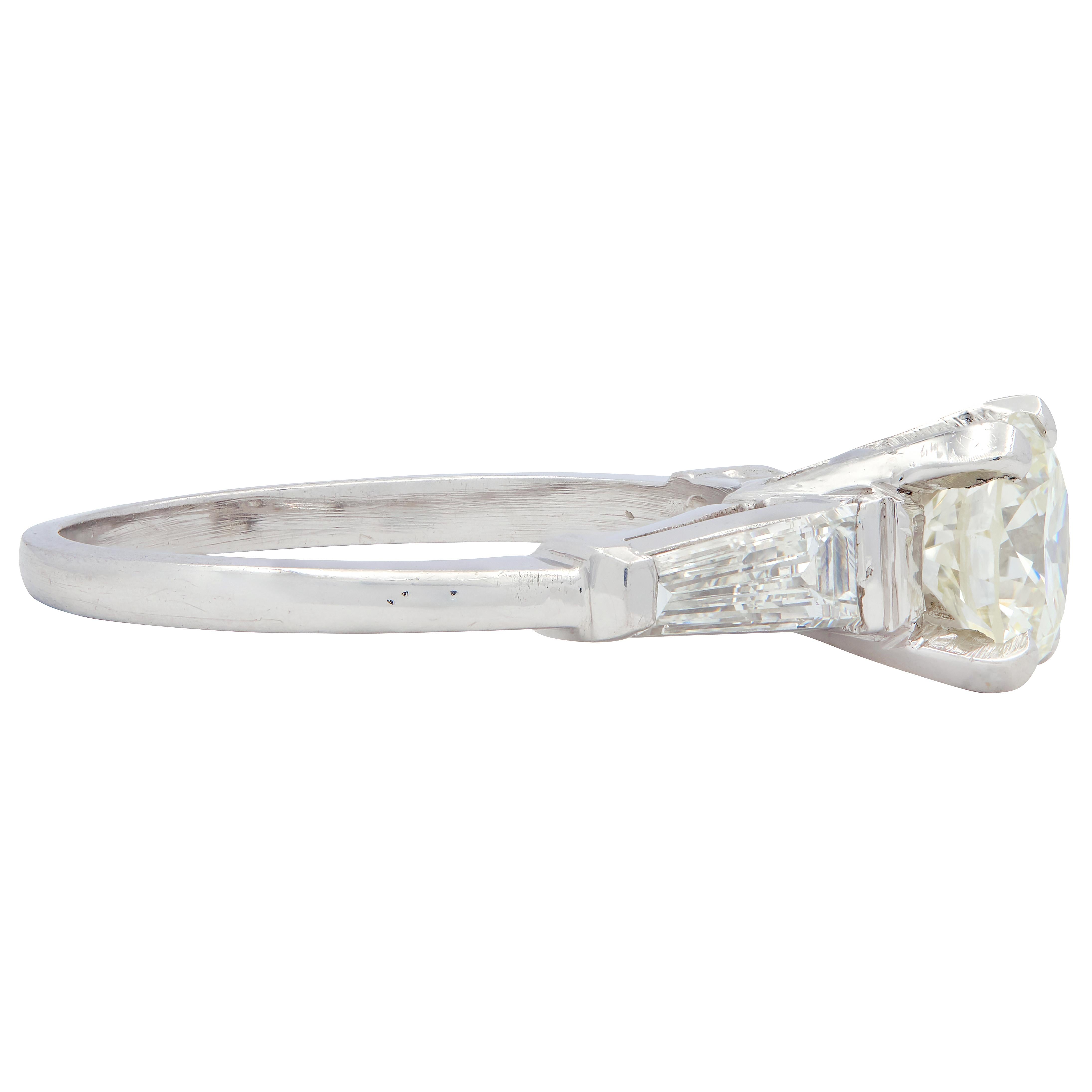 Mid-Century Old European Diamond Platinum Three Stone Vintage Engagement Ring