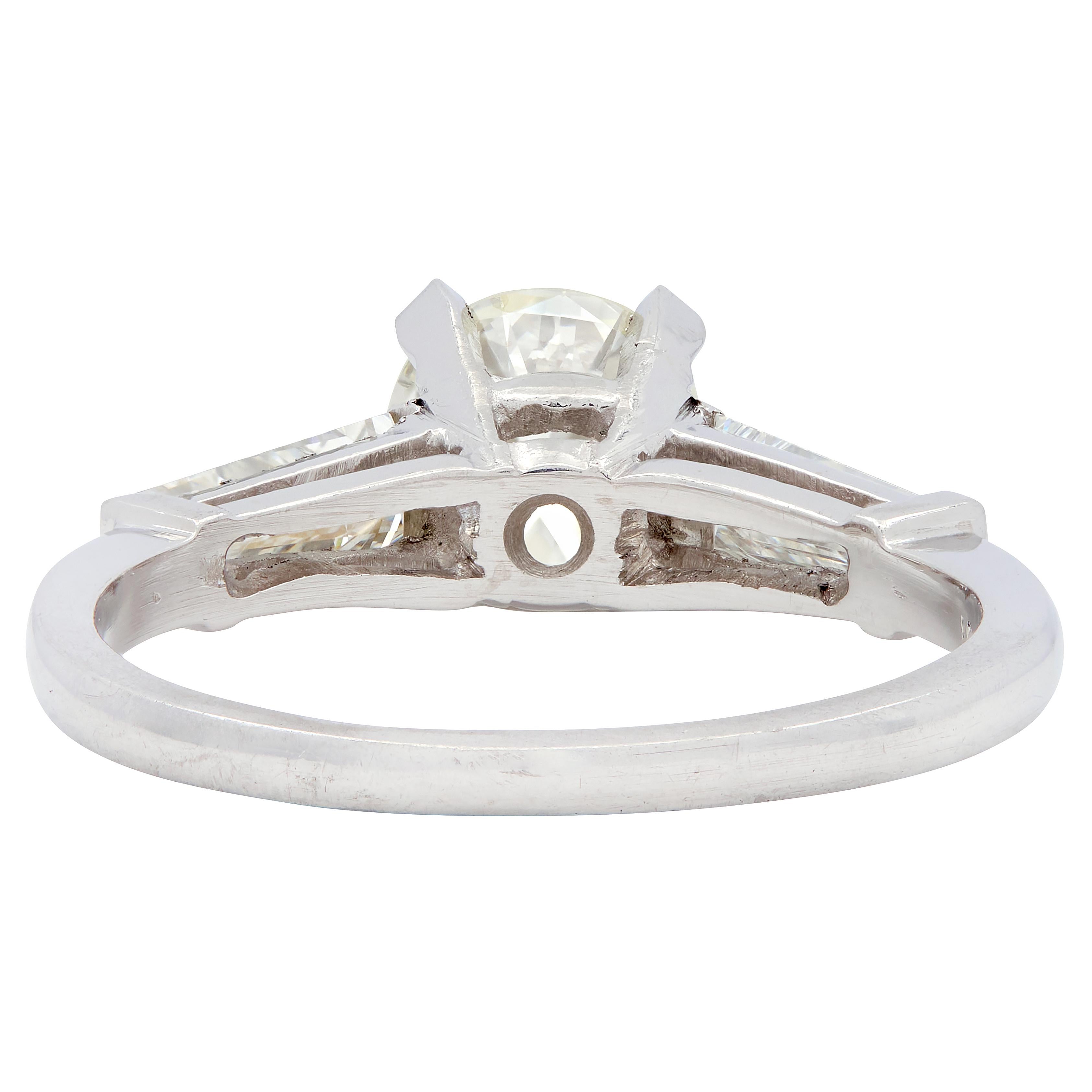 Mid-Century Old European Diamond Platinum Three Stone Vintage Engagement Ring