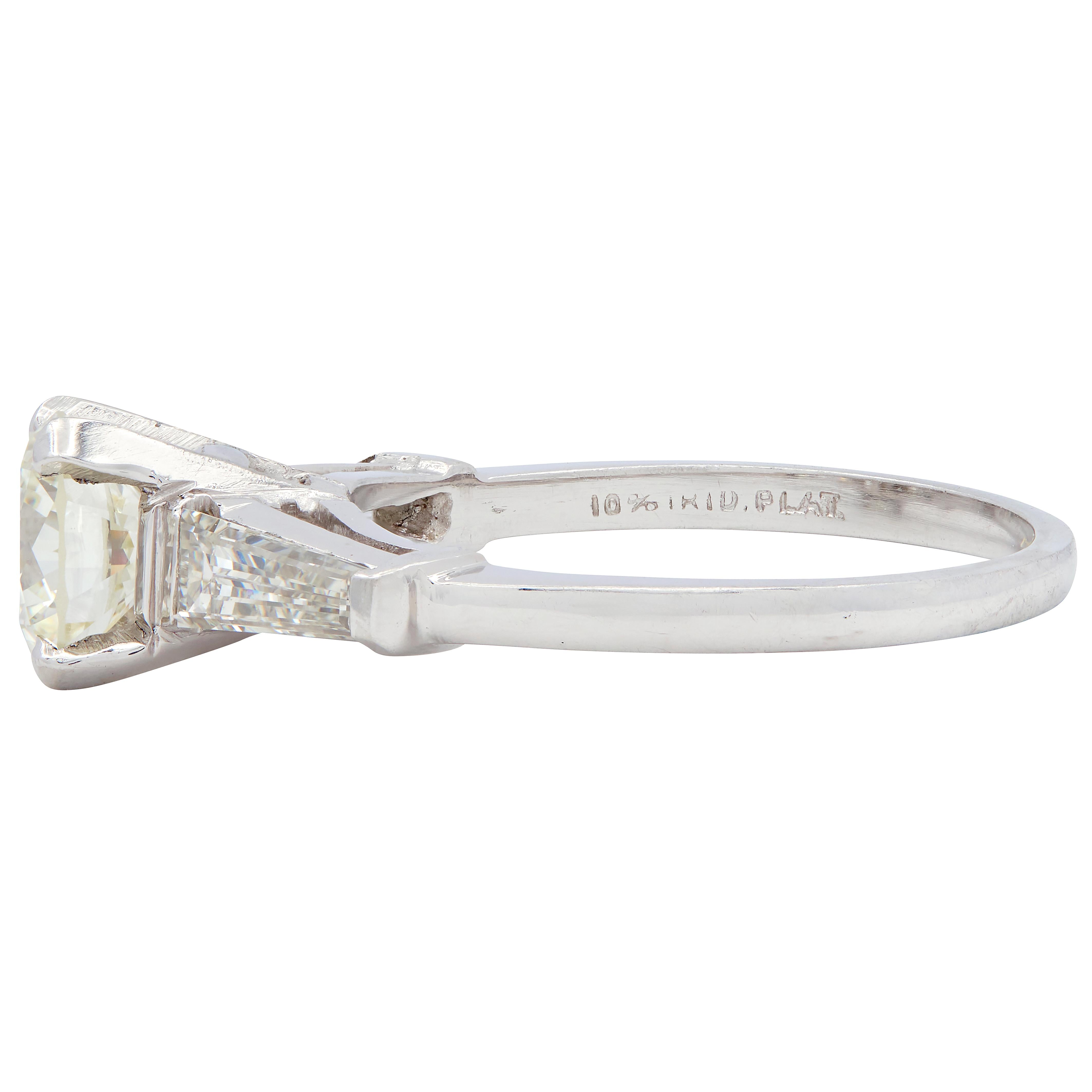 Mid-Century Old European Diamond Platinum Three Stone Vintage Engagement Ring
