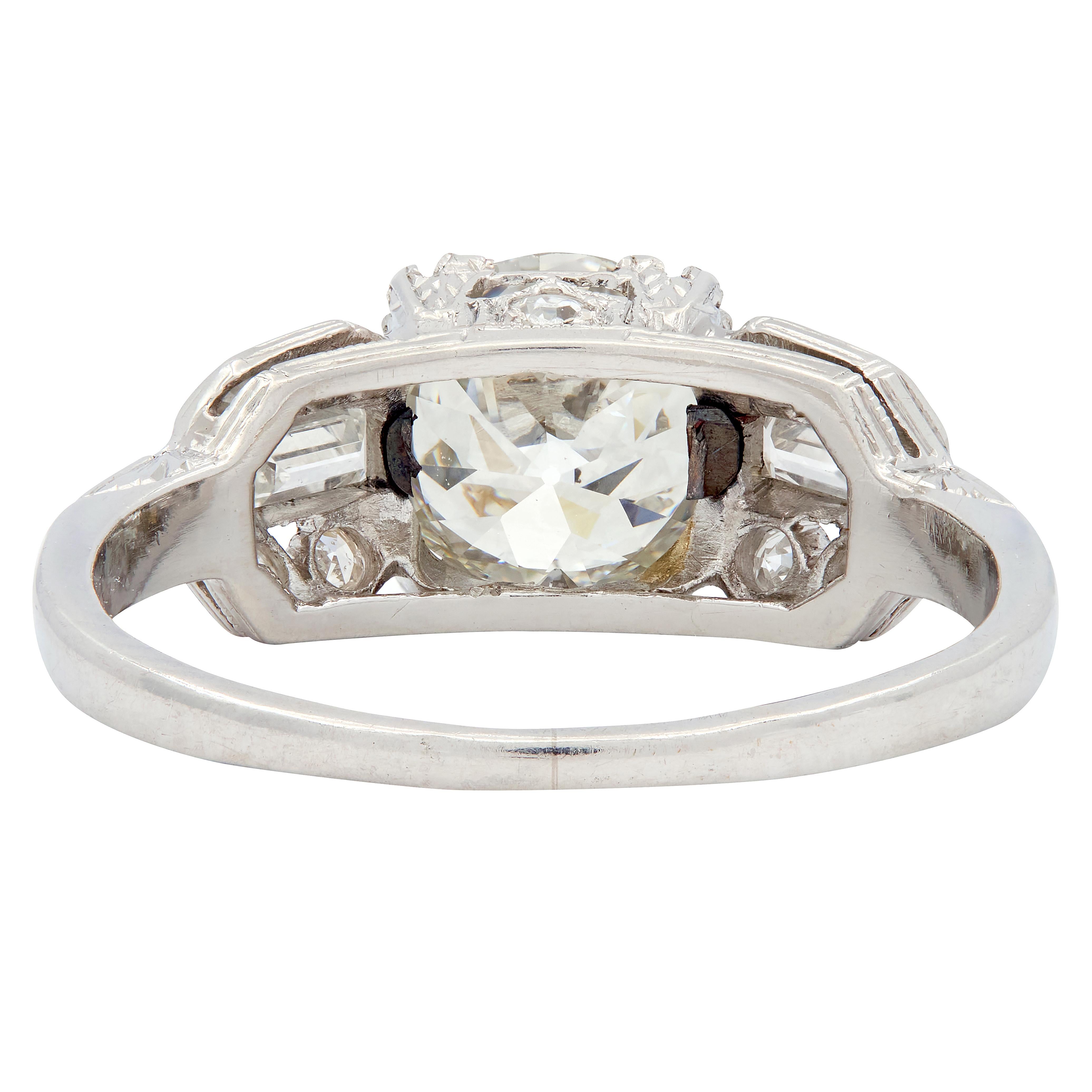 Art Deco Old European Diamond Platinum Wheat Square Form Engagement Ring
