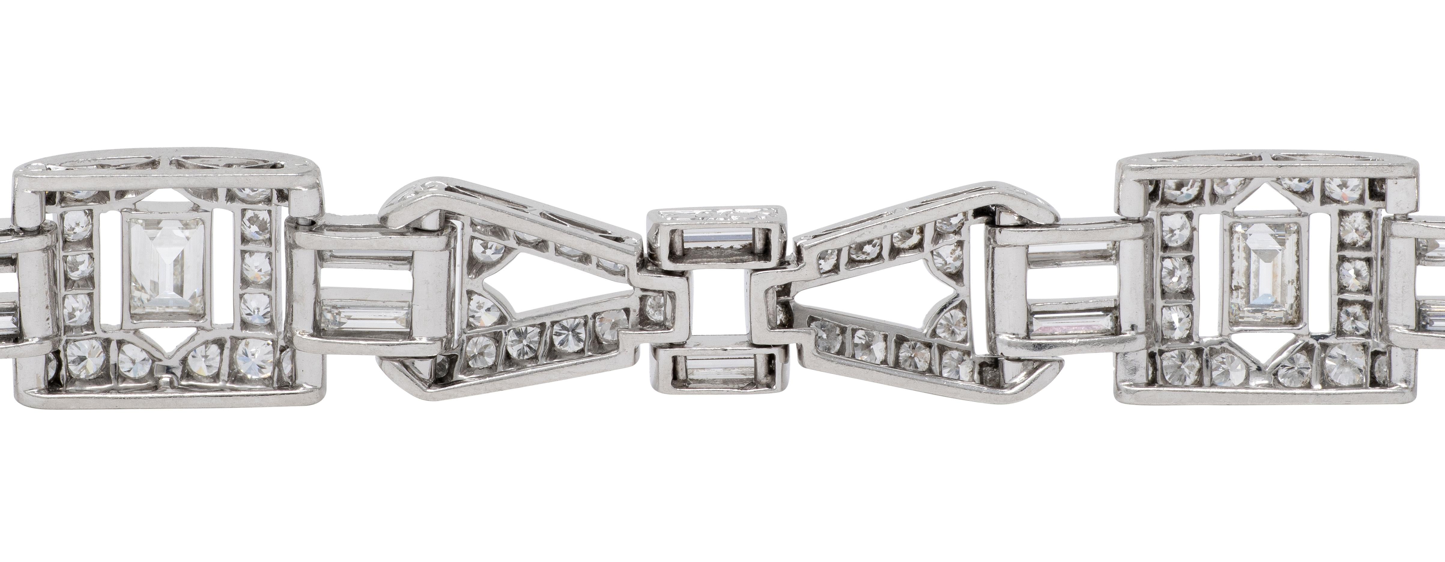 Art Deco 8.20 CTW Diamond Platinum Vintage Bowtie Link Bracelet