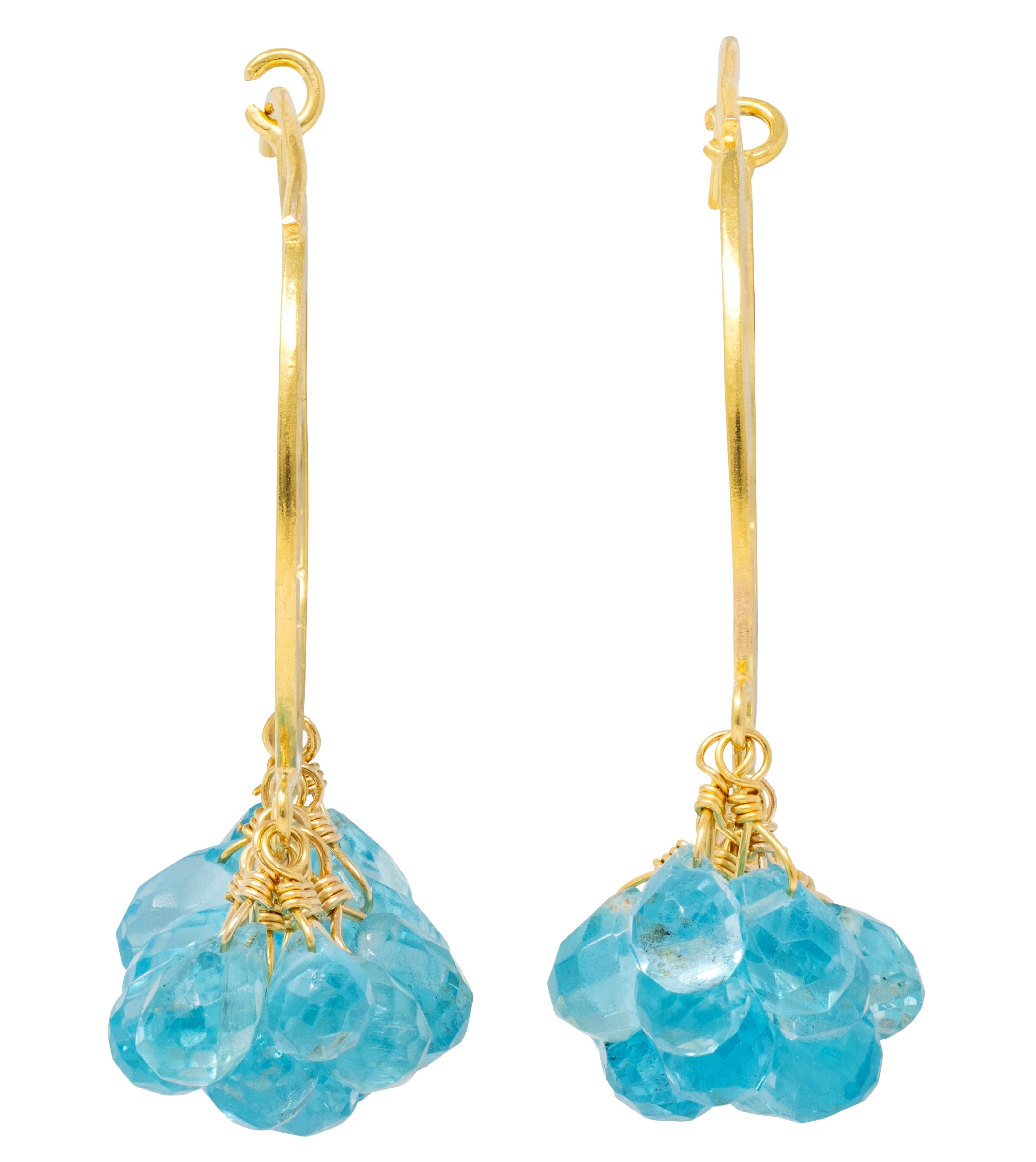 2000's Apatite 18 Karat Yellow Gold Beaded Fringe Hoop Earrings
