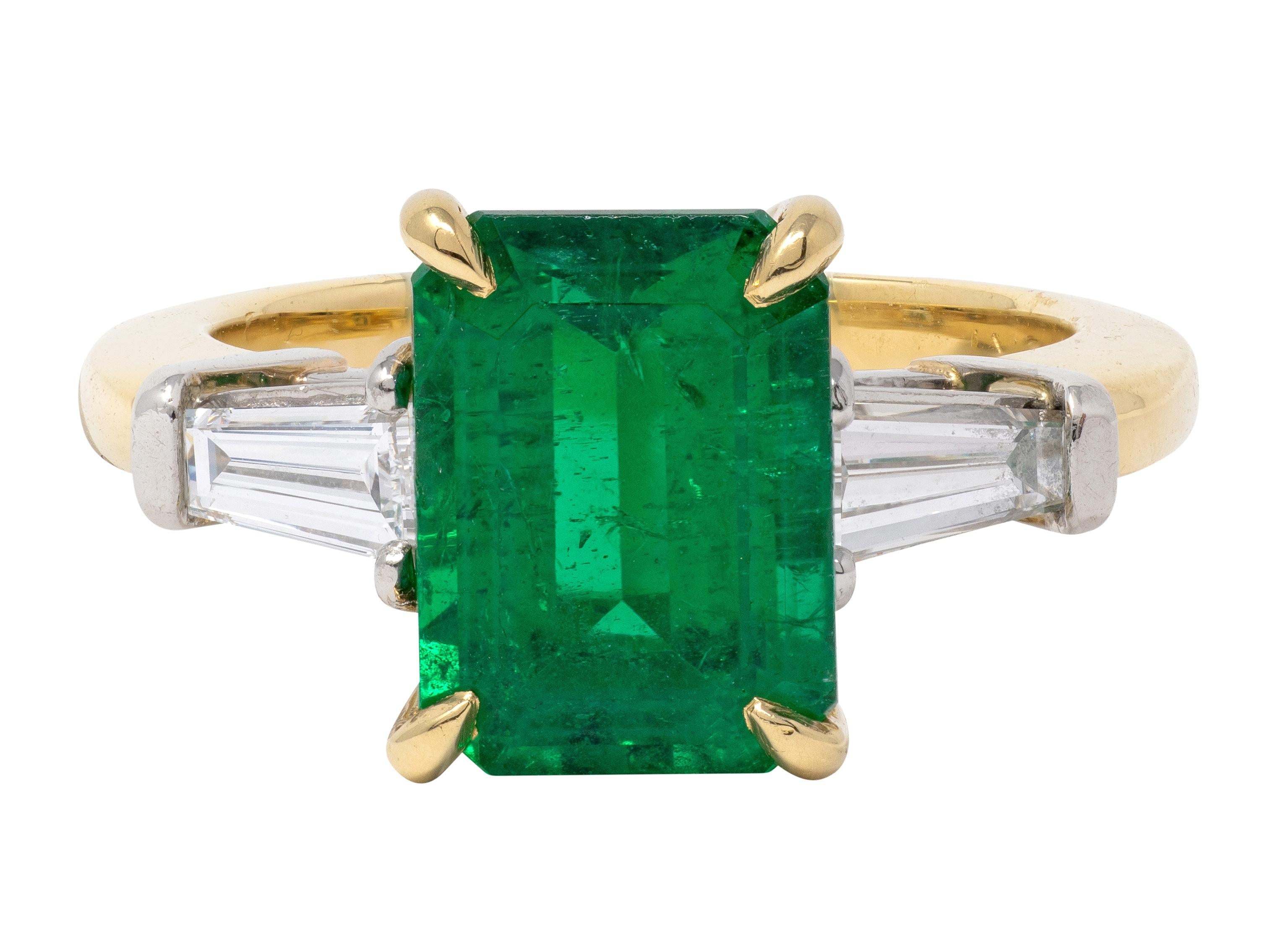 Deboulle 2000's Emerald Diamond 18K Gold Platinum Contemporary Ring GIA