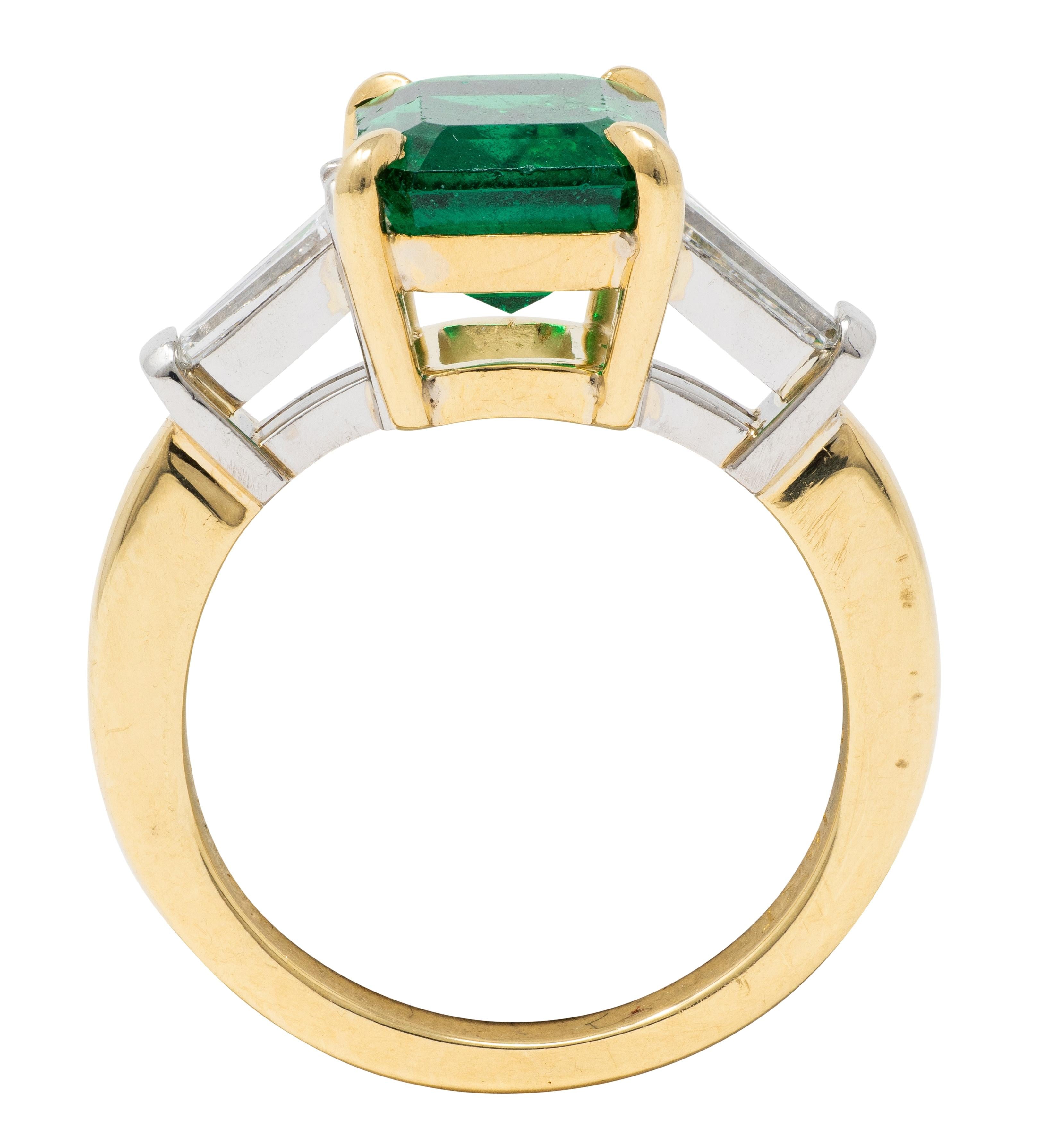 Deboulle 2000's Emerald Diamond 18K Gold Platinum Contemporary Ring GIA