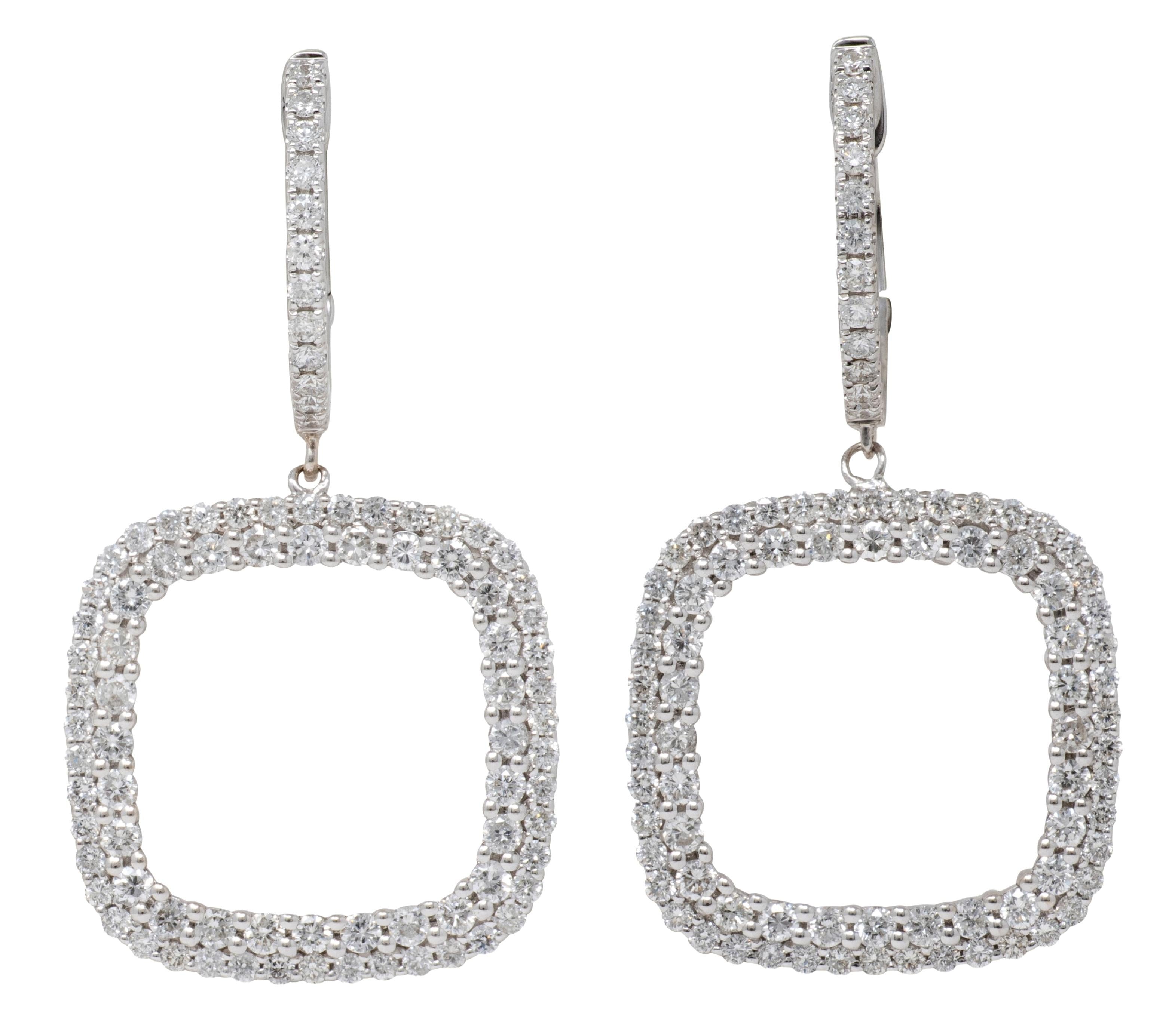 2010's Diamond 18 Karat White Gold Contemporary Square Drop Earrings