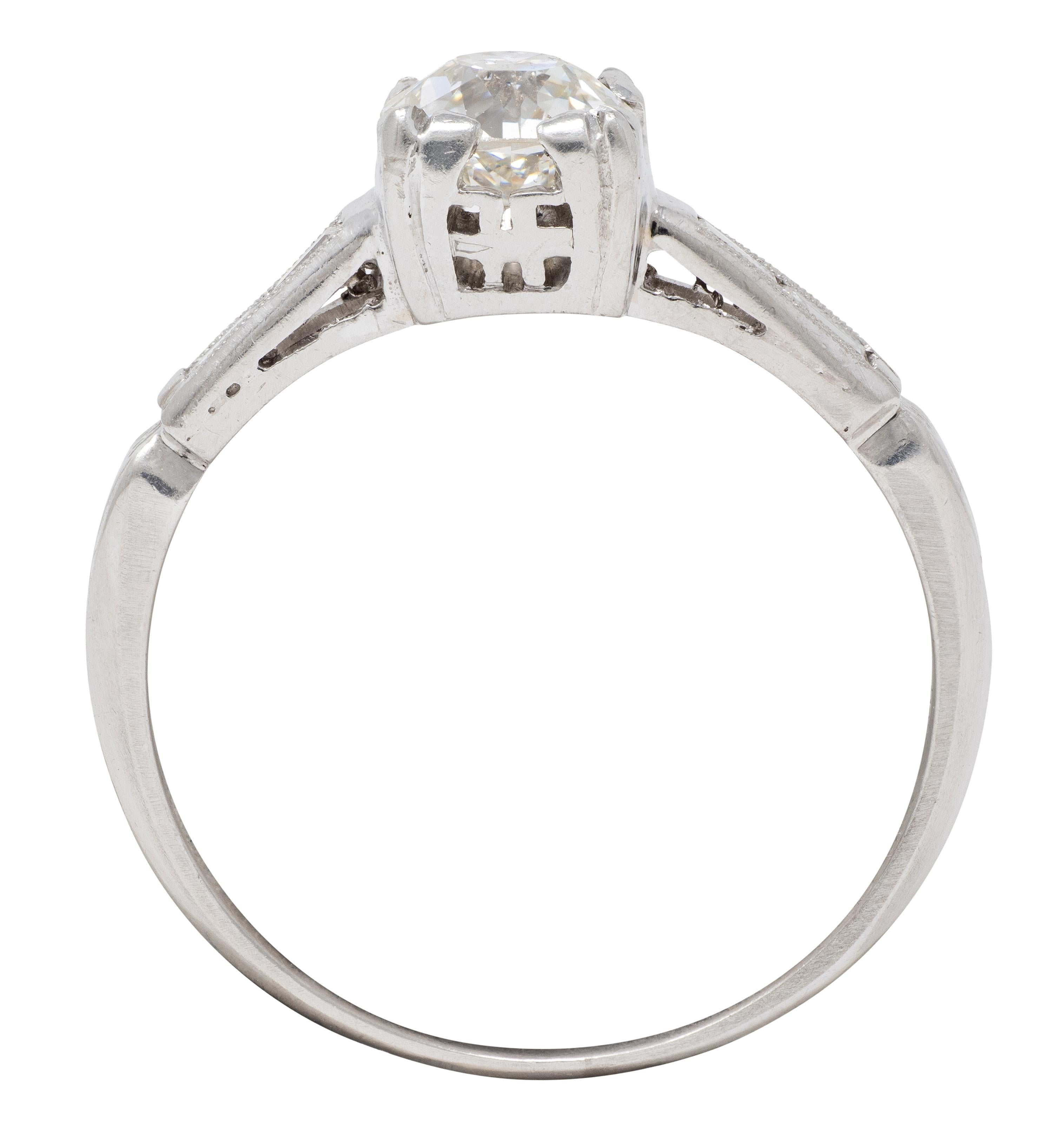 Mid-Century Old European Cut Diamond Platinum Vintage Knife Edge Engagement Ring