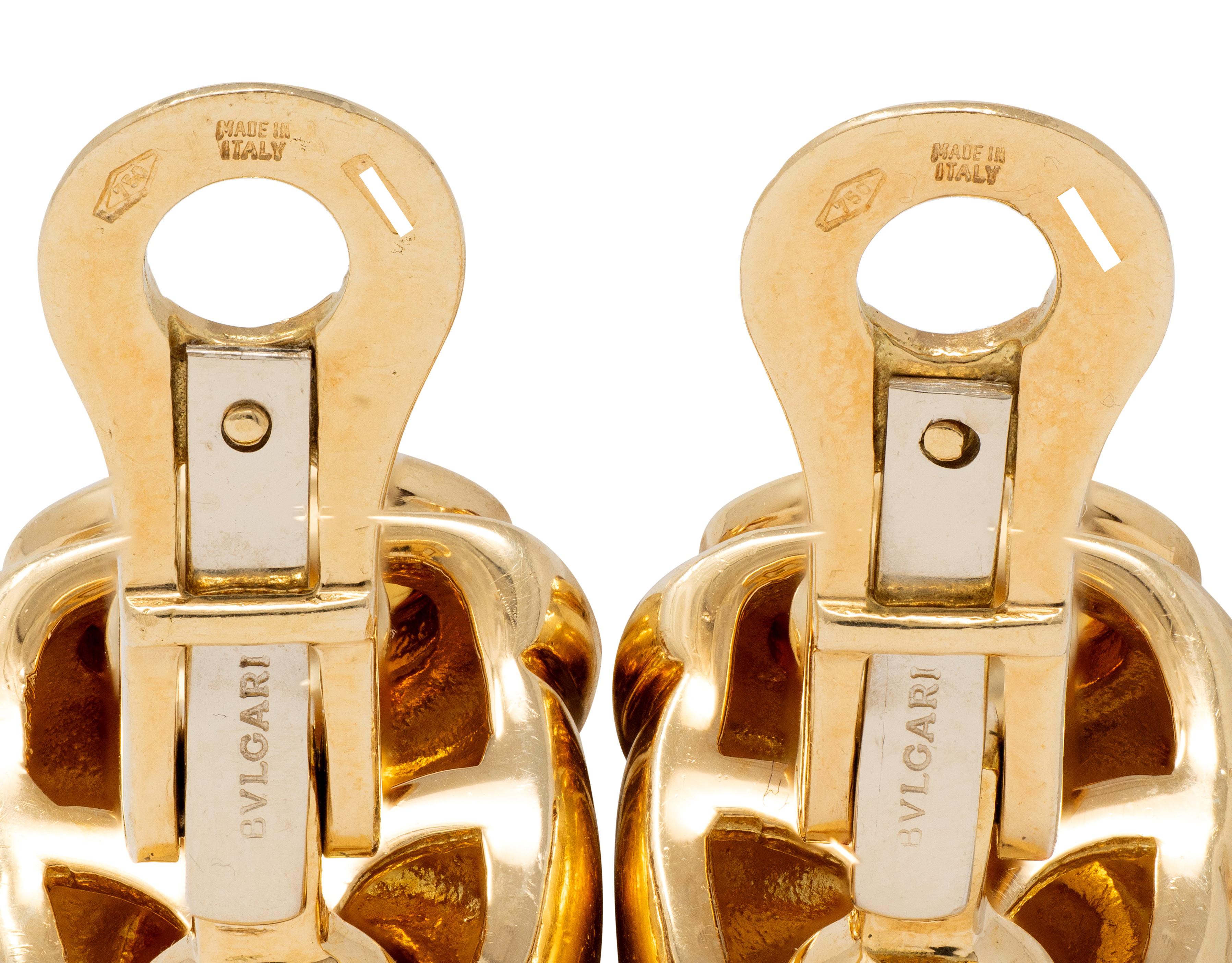 Bulgari 1980's Multi-Gem 18K Gold Vintage Passo Doppio J-Hoop Ear-Clip Earrings