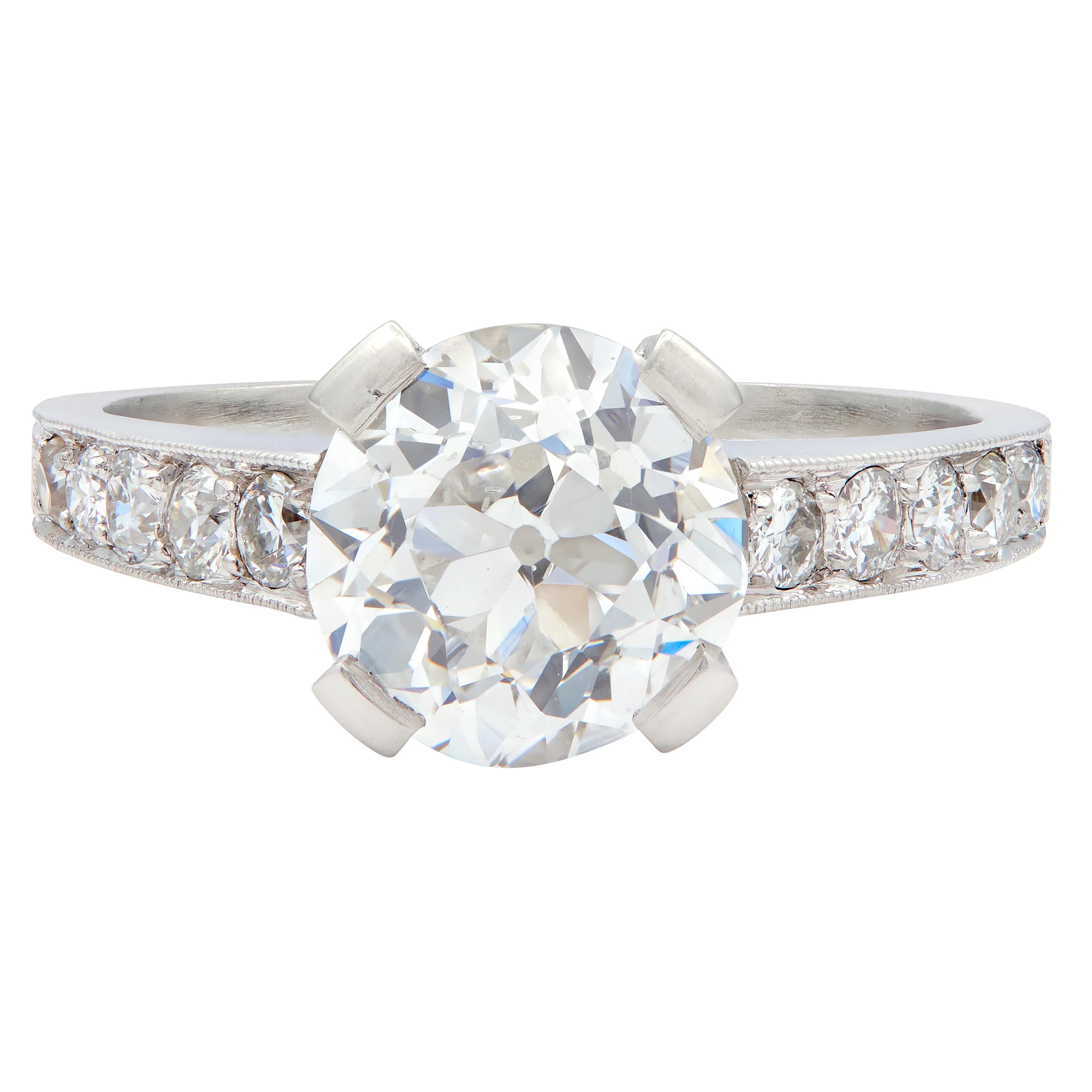 Art Deco 1.88 CTW Old European Cut Diamond Platinum Vintage Engagement Ring