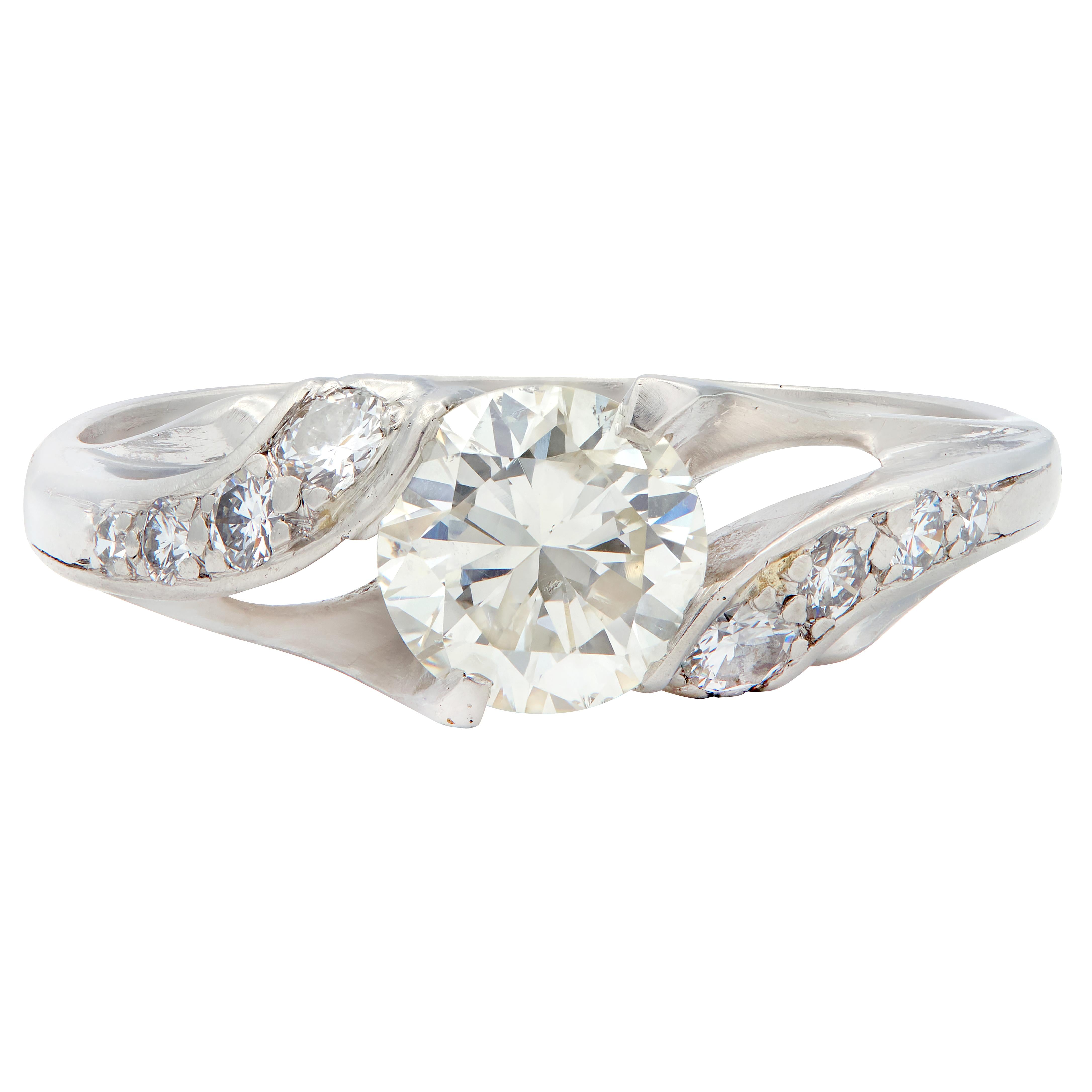 Mid-Century 1.08 CTW Diamond Platinum Vintage Bypass Engagement Ring