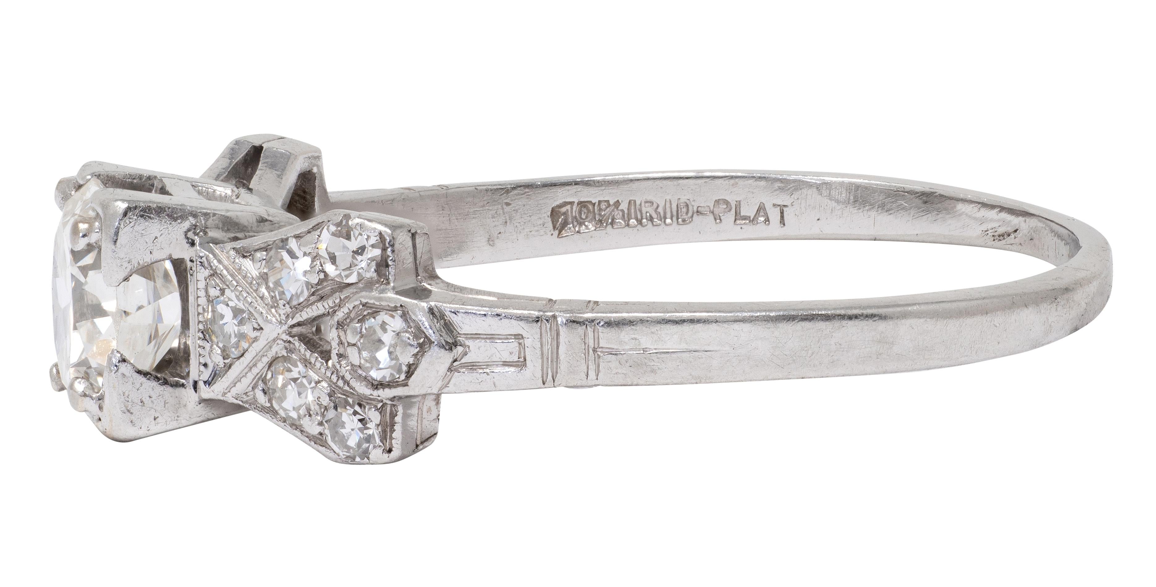 Art Deco 0.64 CTW Transitional Cut Diamond Platinum Buckle Engagement Ring