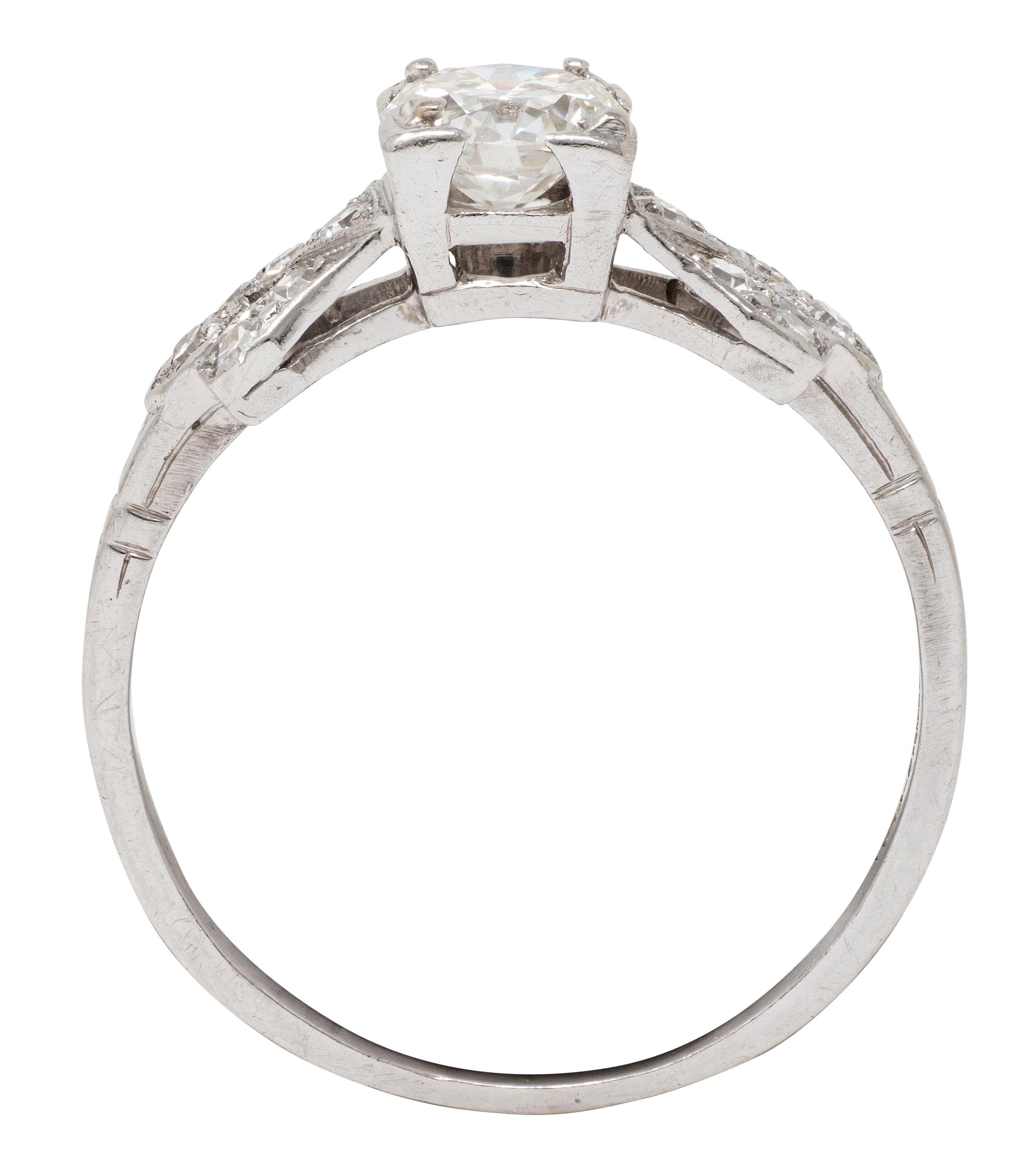 Art Deco 0.64 CTW Transitional Cut Diamond Platinum Buckle Engagement Ring