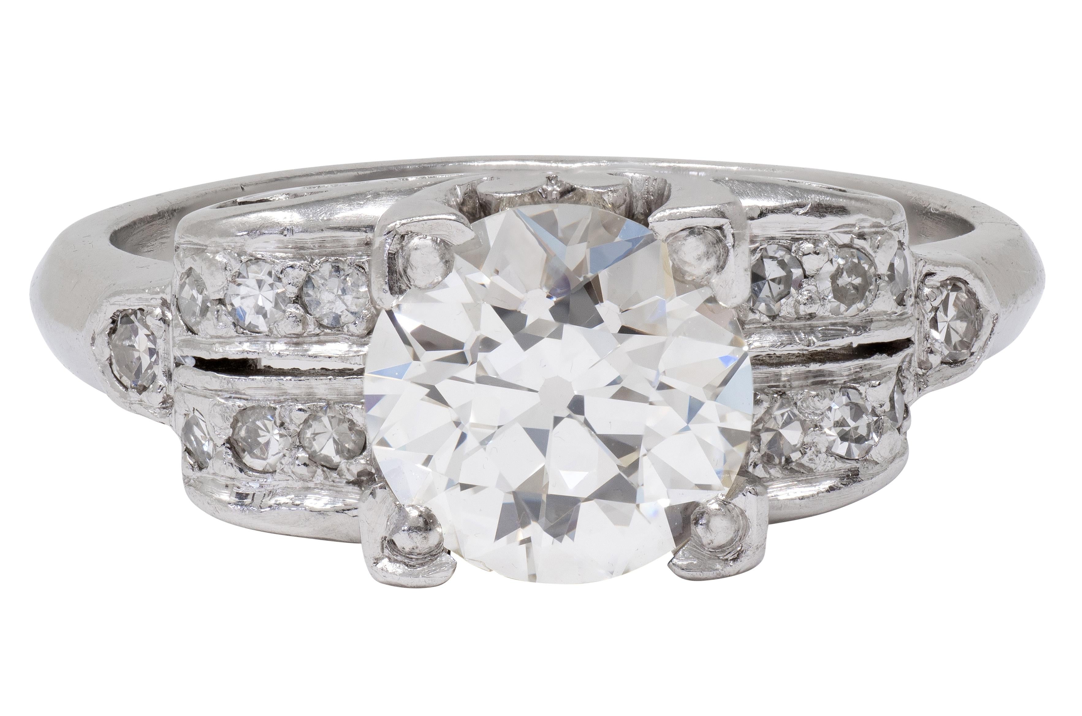 Mid-Century 1.95 CTW OEC Diamond Platinum Scrolled Vintage Engagement Ring GIA