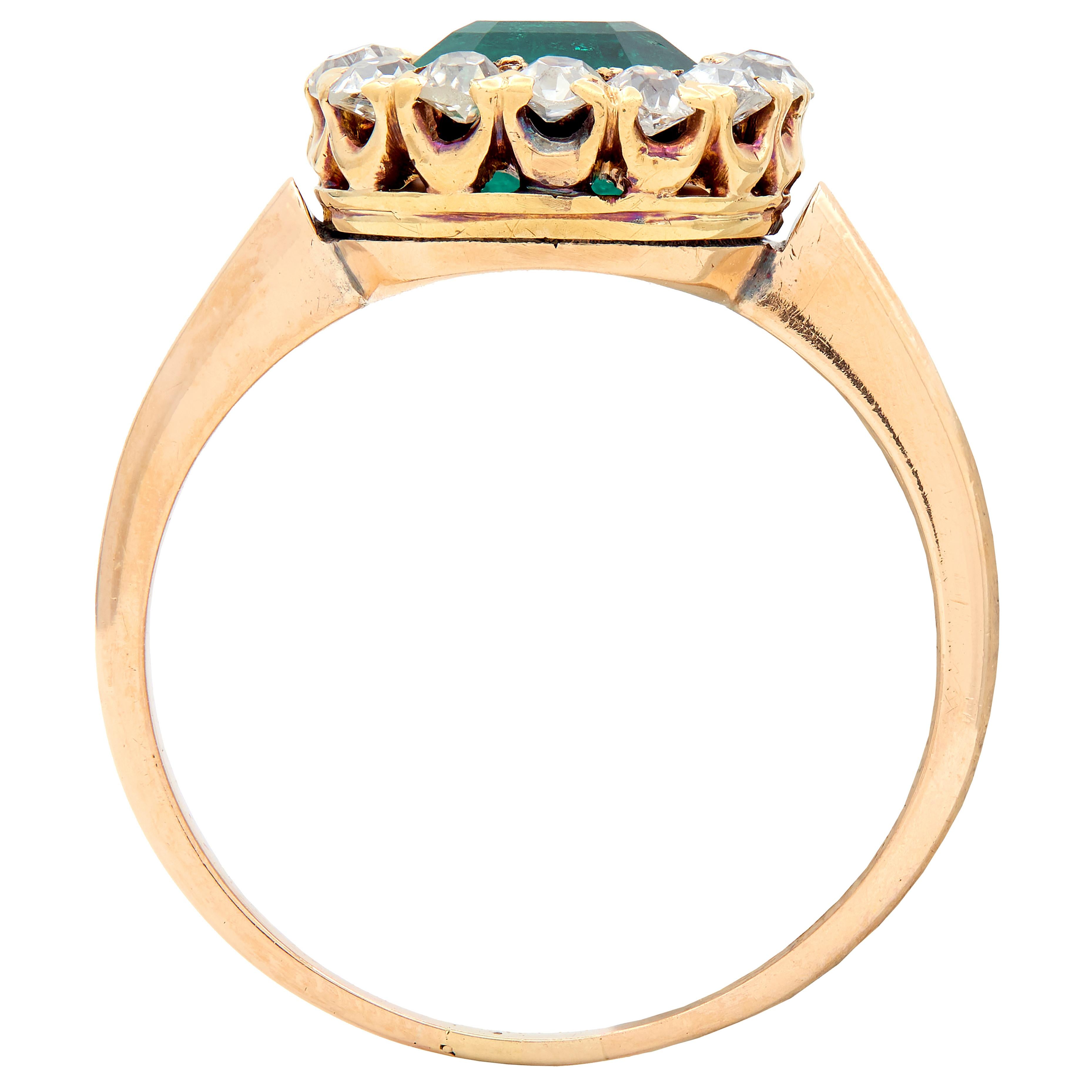 Victorian 2.51 CTW Colombian Emerald Diamond 14K Gold Antique Halo Ring GIA
