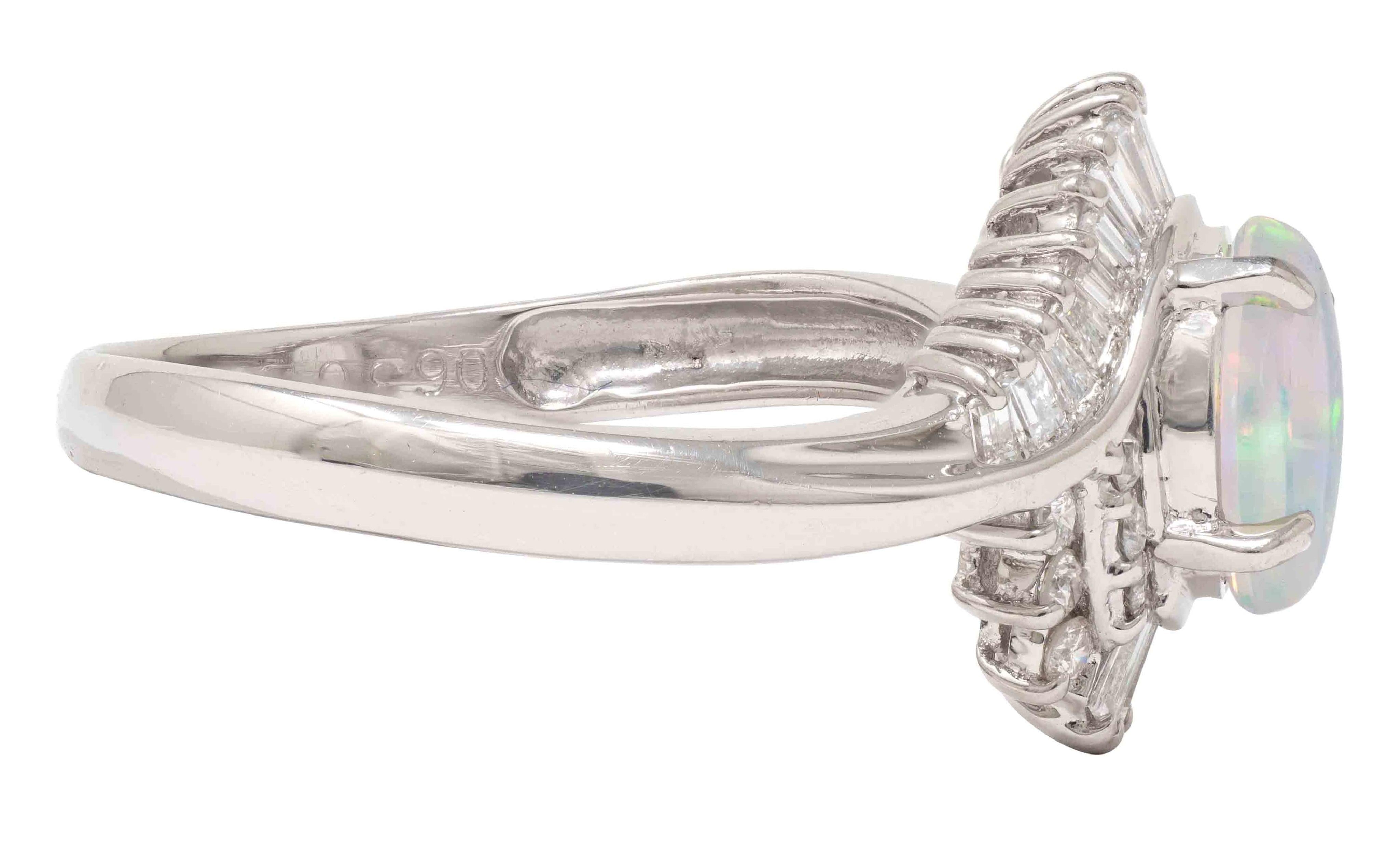 Contemporary Jelly Opal Diamond Platinum Swirl Bypass Cluster Ring