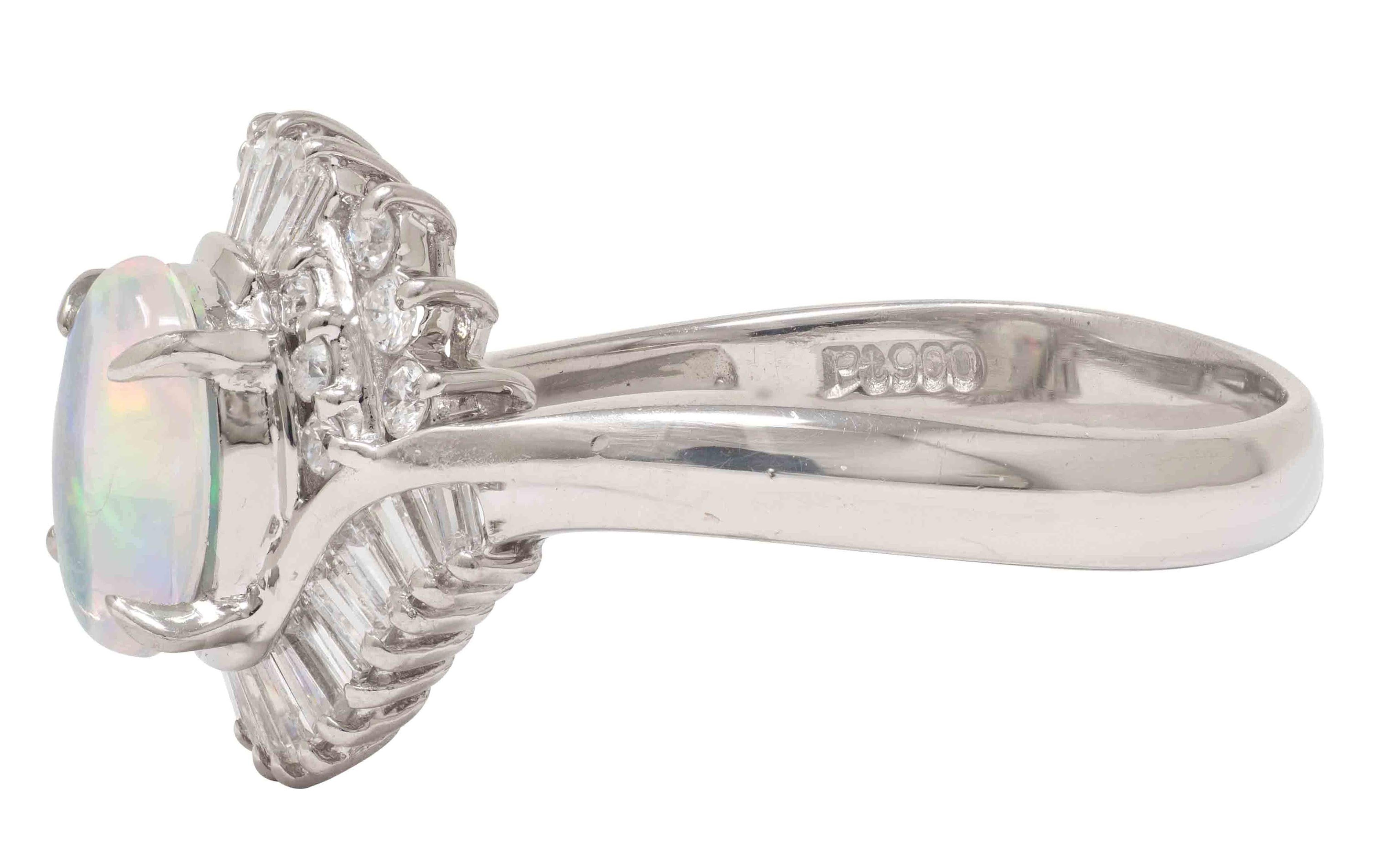 Contemporary Jelly Opal Diamond Platinum Swirl Bypass Cluster Ring