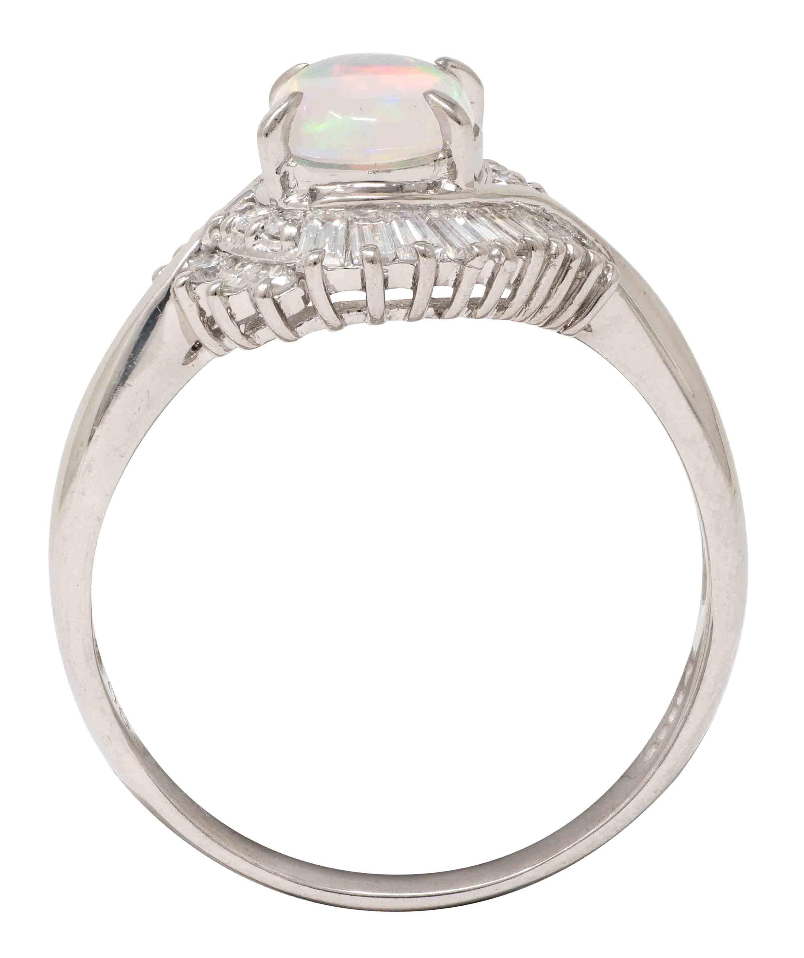 Contemporary Jelly Opal Diamond Platinum Swirl Bypass Cluster Ring