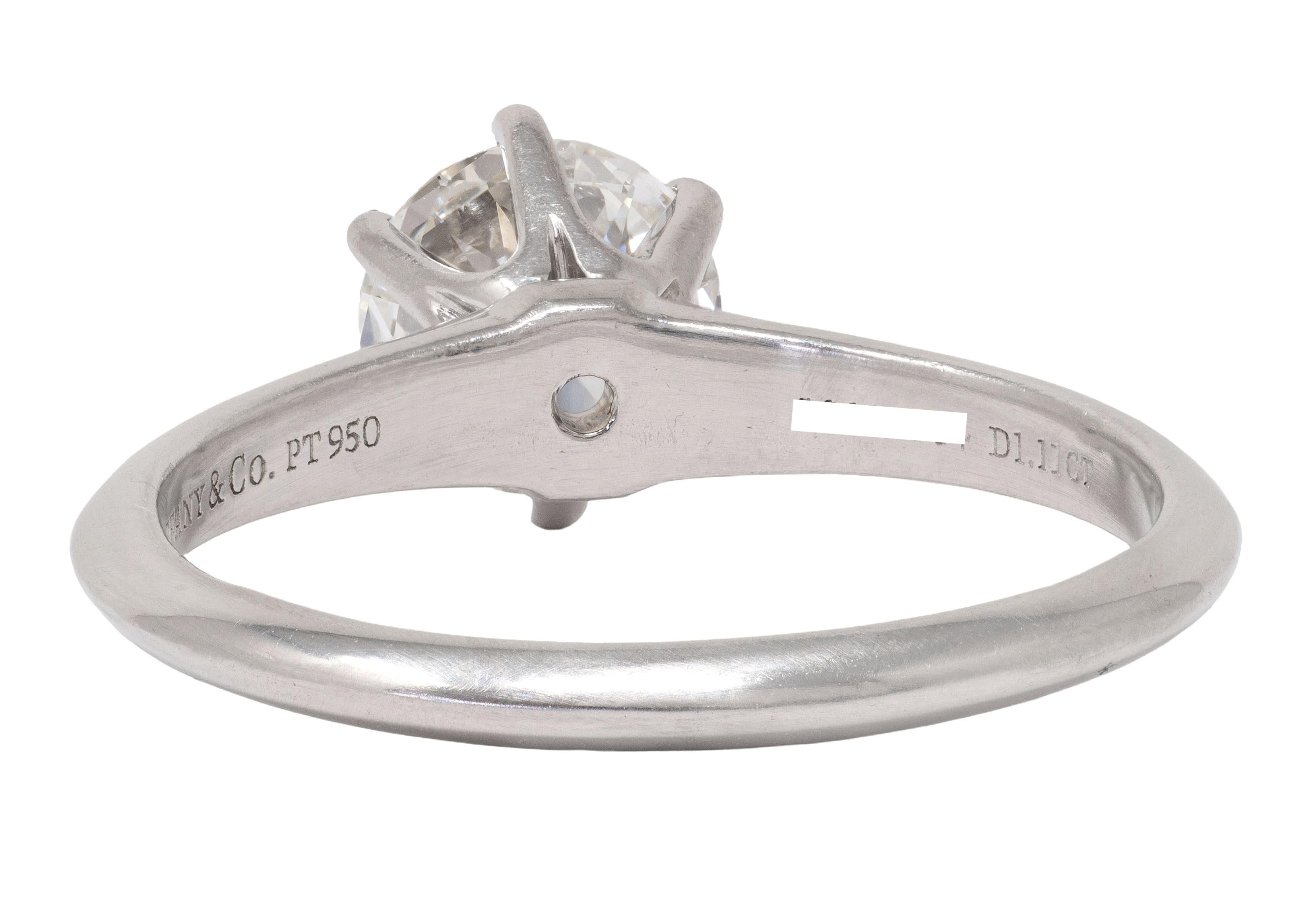 Tiffany & Co. 1.11 Carat Round Diamond Platinum Solitaire Engagement Ring GIA
