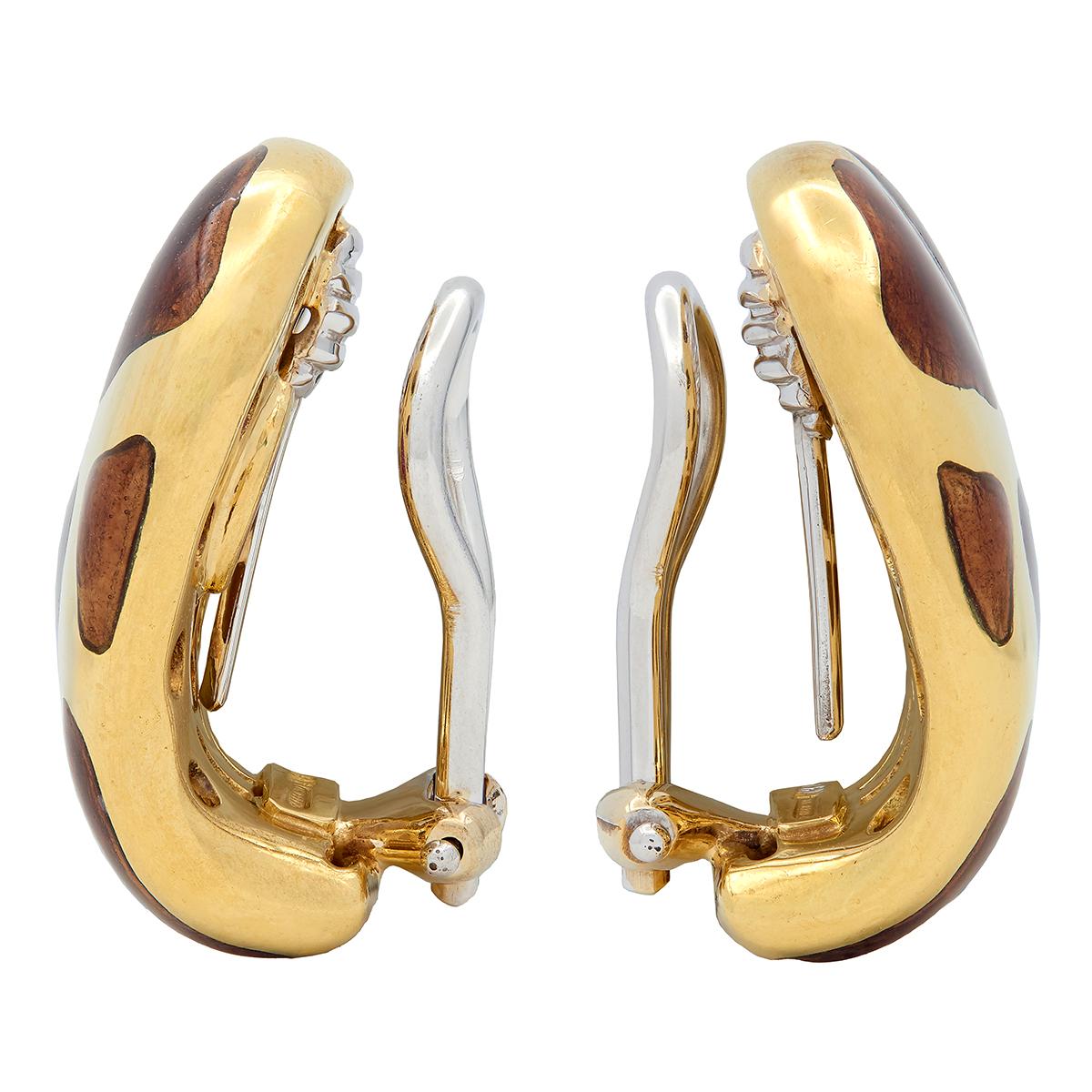 Roberto Coin 2000's Enamel 18K Gold Contemporary Animalier Giraffe Earrings