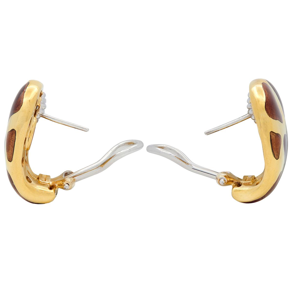 Roberto Coin 2000's Enamel 18K Gold Contemporary Animalier Giraffe Earrings