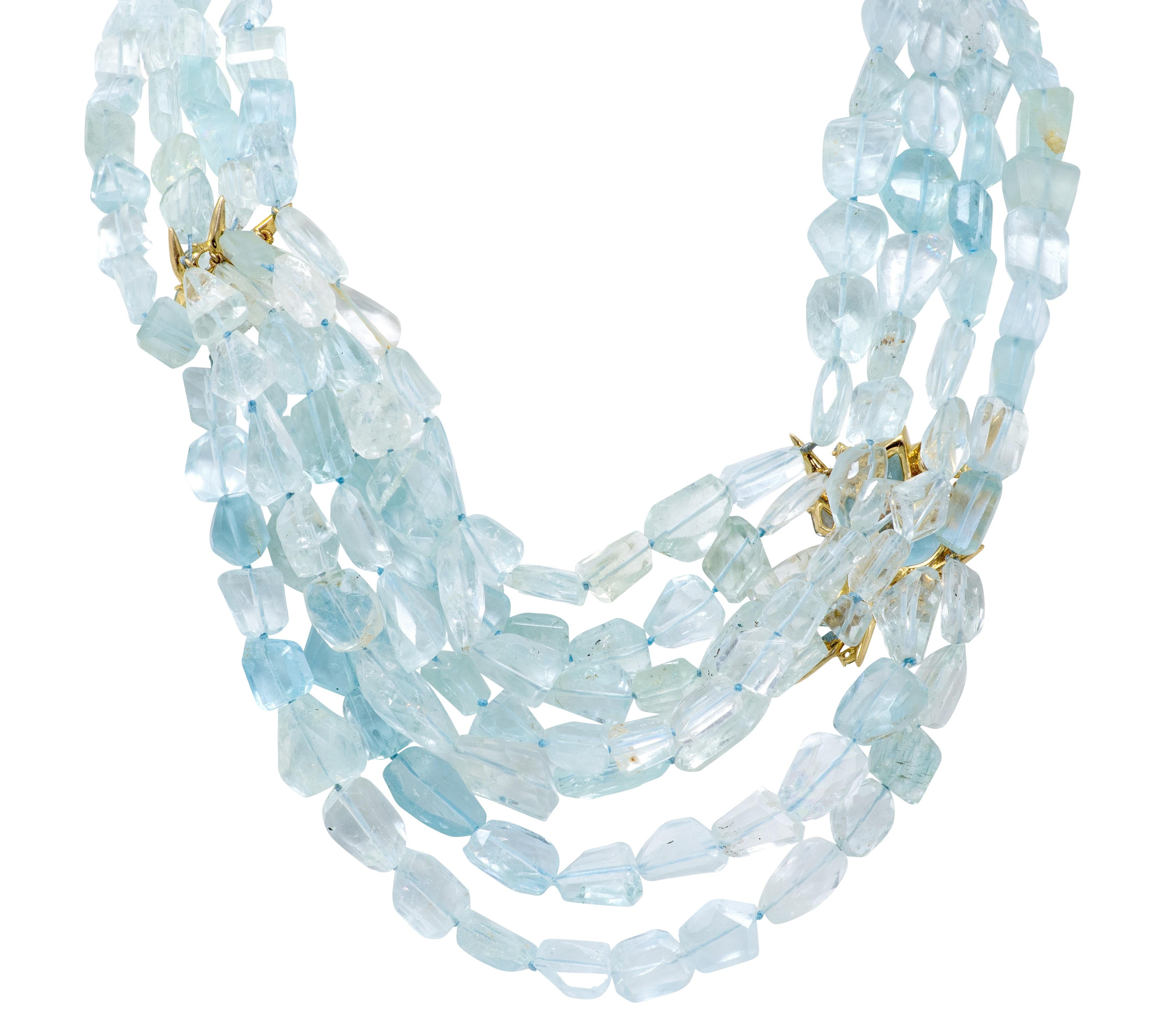 Alexis Bittar 2000's Multi-Gem Aquamarine Bead 18K Gold Contemporary Necklace