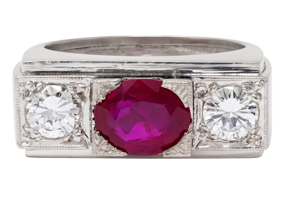 Art Deco 2.28 CTW No Heat Burma Ruby Diamond Platinum Vintage Ring GIA