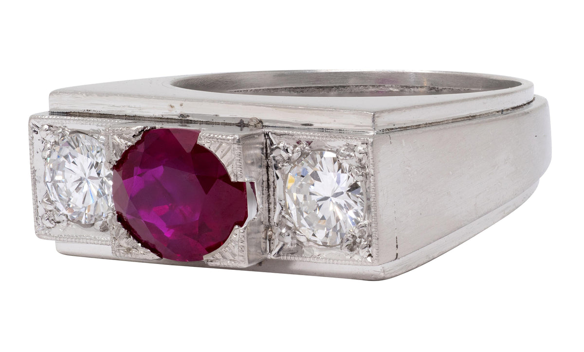Art Deco 2.28 CTW No Heat Burma Ruby Diamond Platinum Vintage Ring GIA