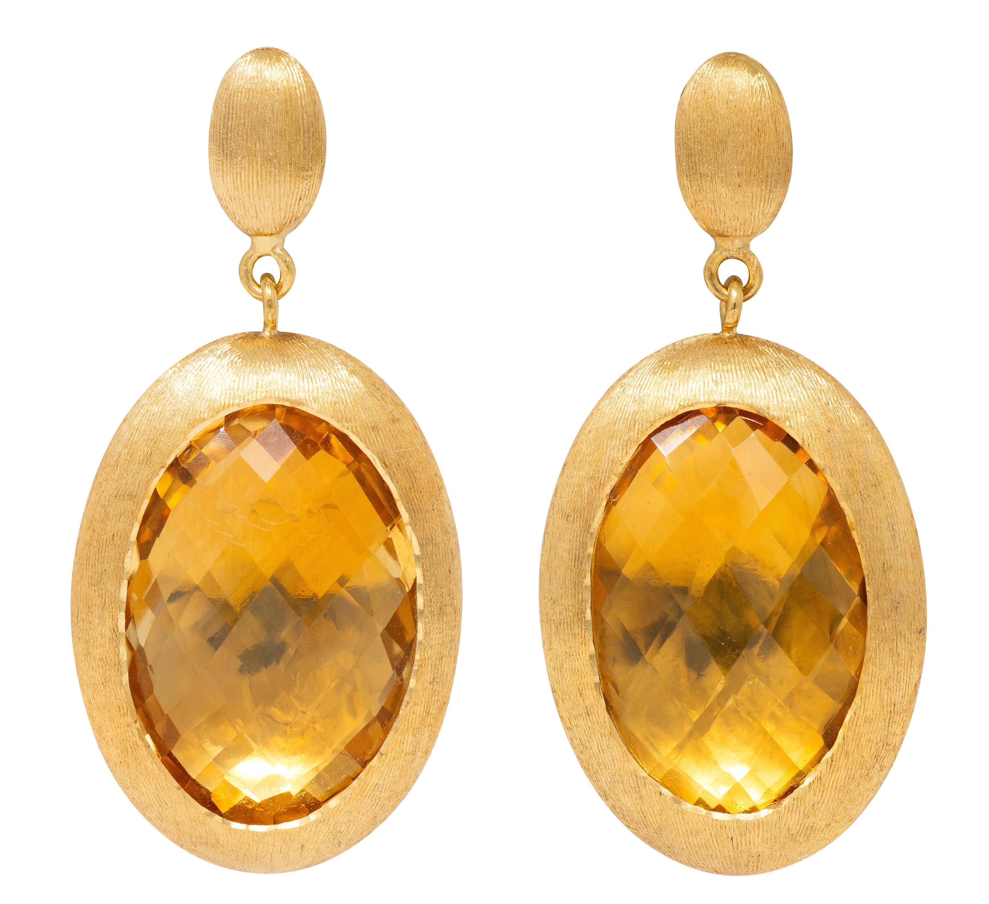 1970's Citrine 18 Karat Yellow Gold Contemporary Drop Earrings