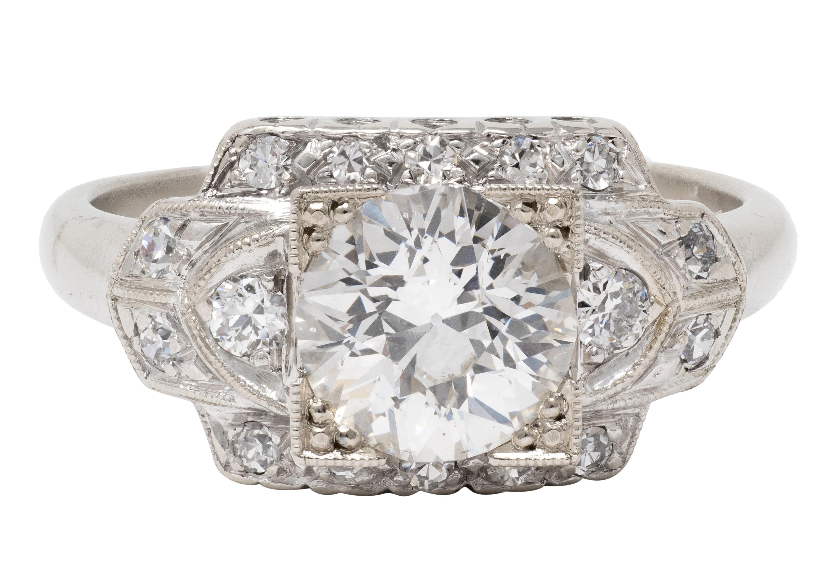 Art Deco 1.39 CTW Old European Diamond 14K Gold Stepped Vintage Engagement Ring