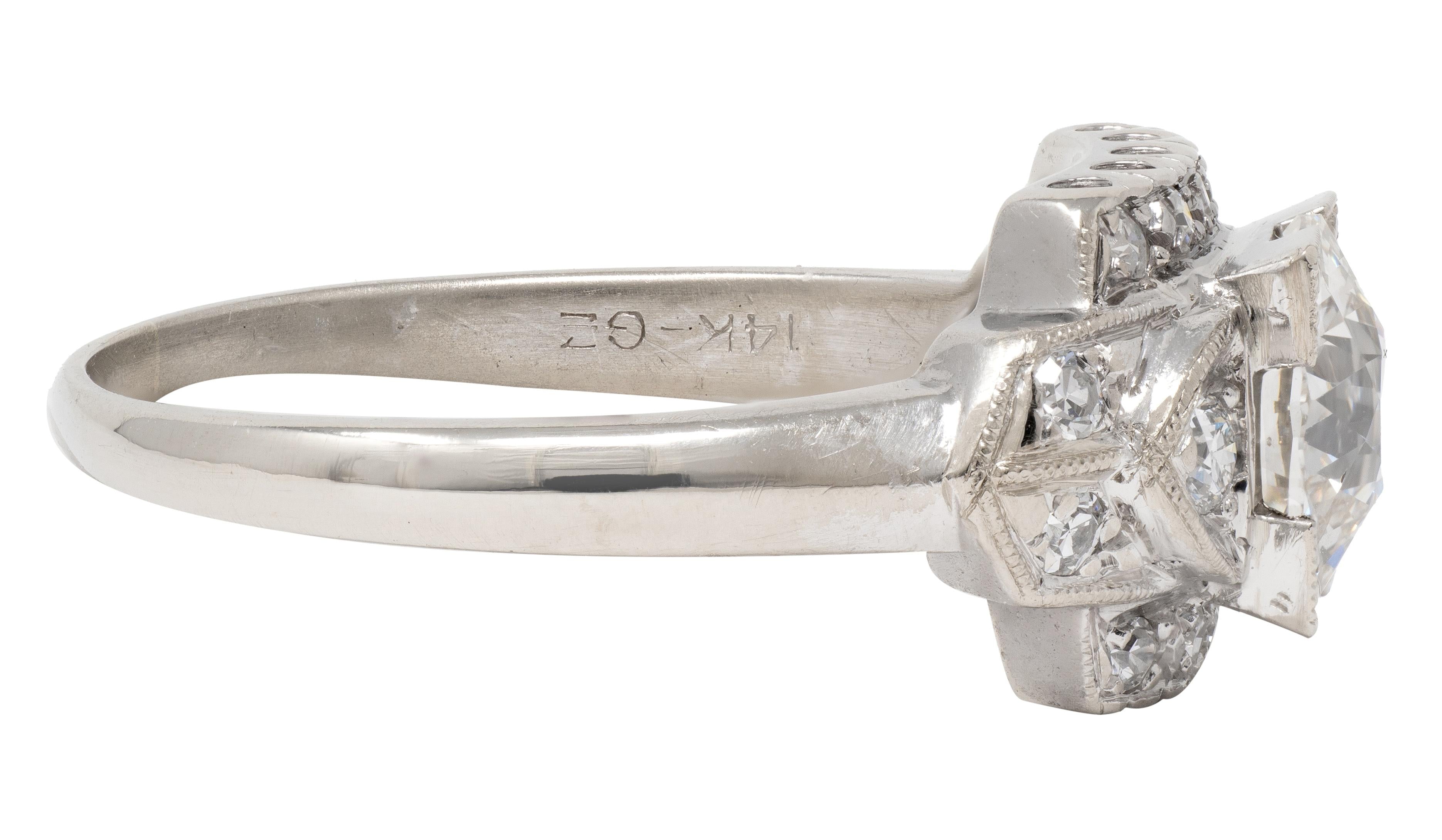 Art Deco 1.39 CTW Old European Diamond 14K Gold Stepped Vintage Engagement Ring